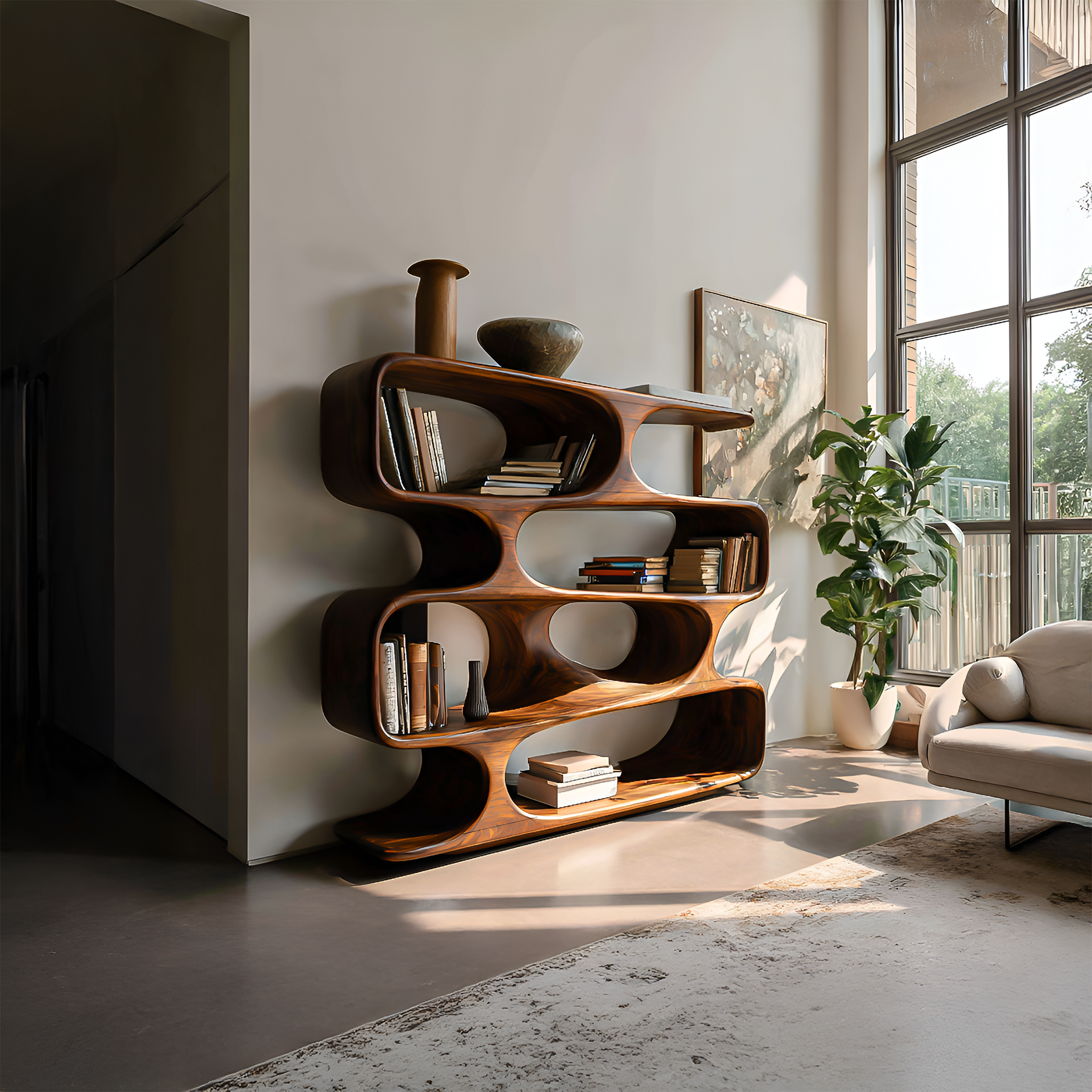 Statement Curved Bookcase For Modern Living Room Decor RTTHTTBS047