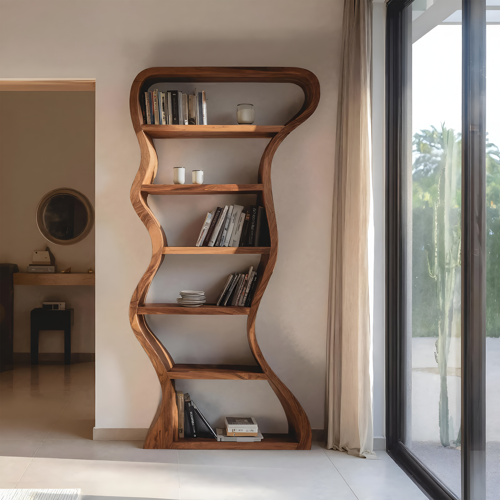 Organic Sculpture Wavy Bookshelf For Living Room Or Office Furniture SITHHNBS068