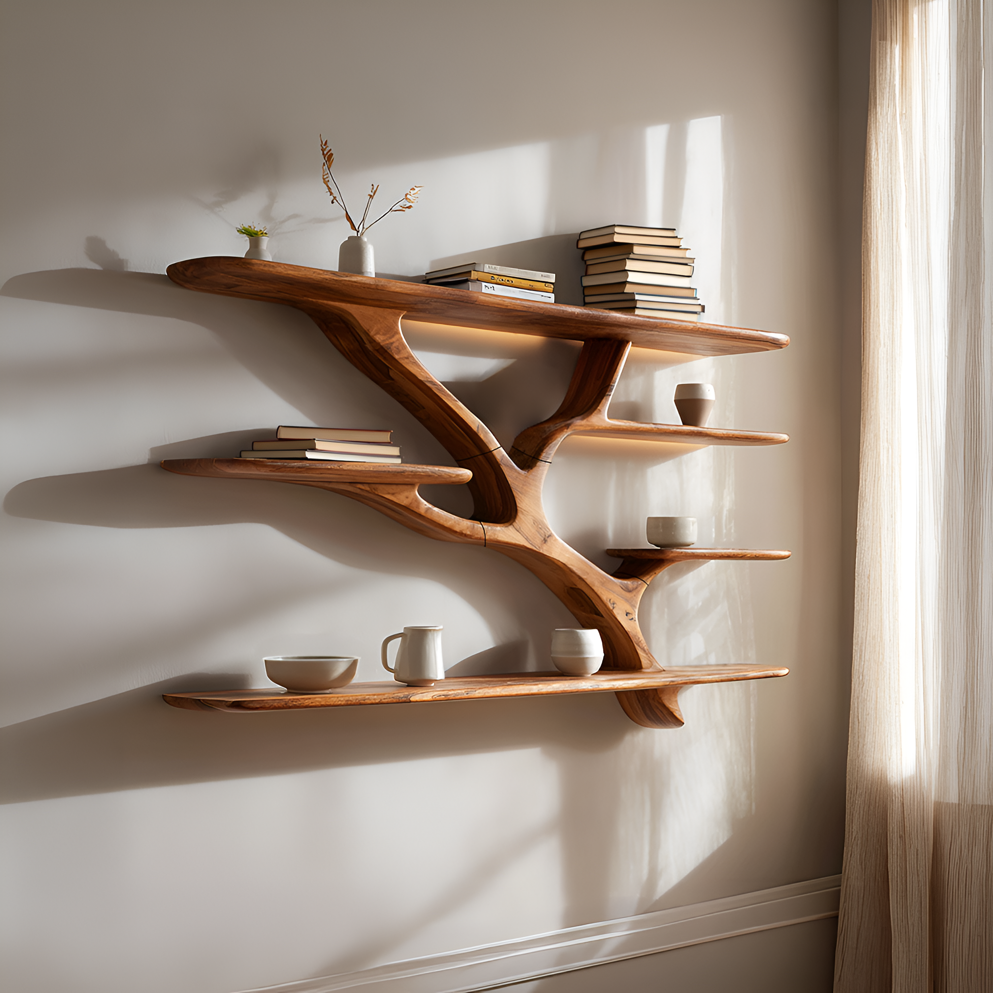 Industrial Floating Wooden Shelving Unit For Bedroom Organizer SILDTTRWMS023