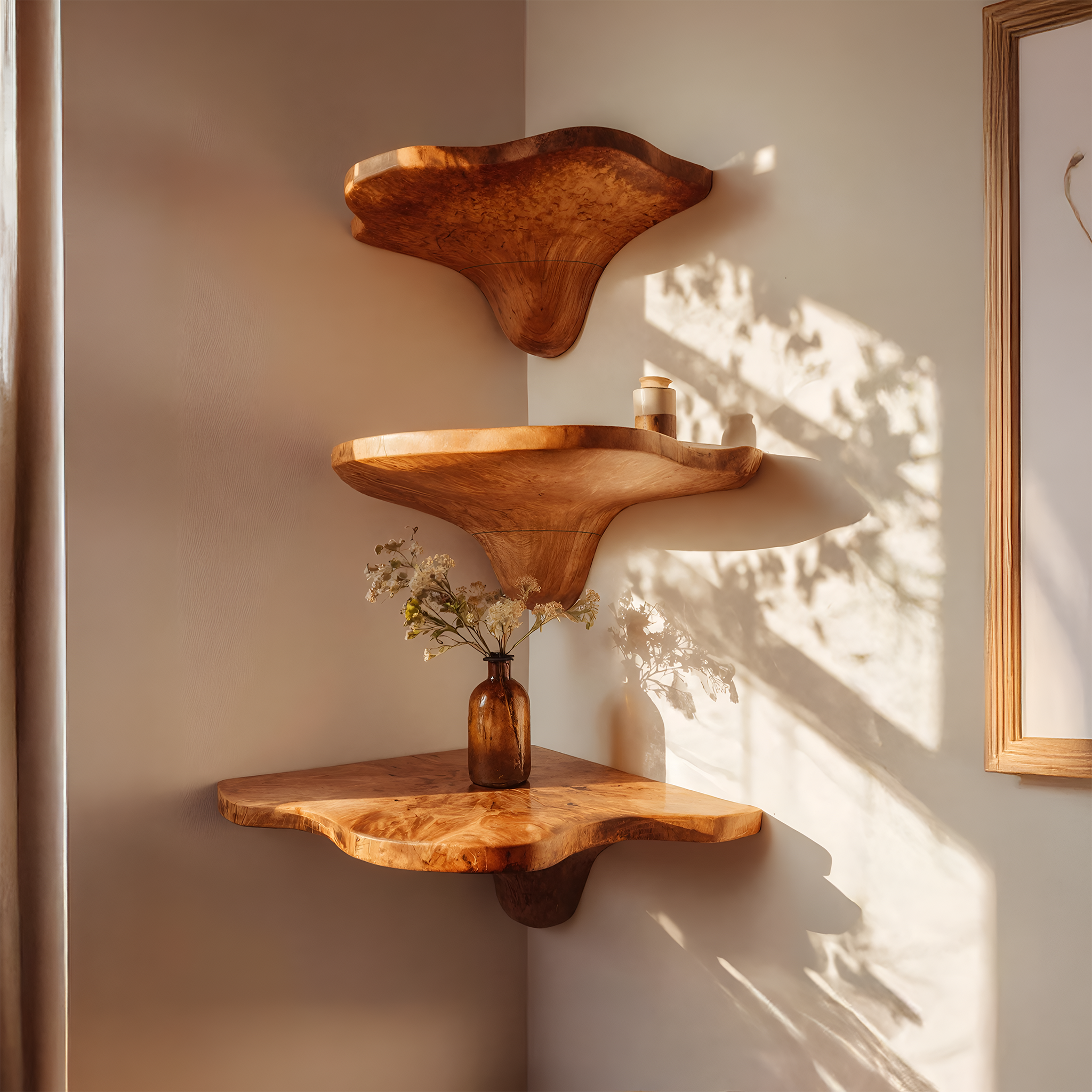 Mid Century Handcrafted Wooden Live Edge Mushroom Shelf For Home Decor SILDTTNCMS021