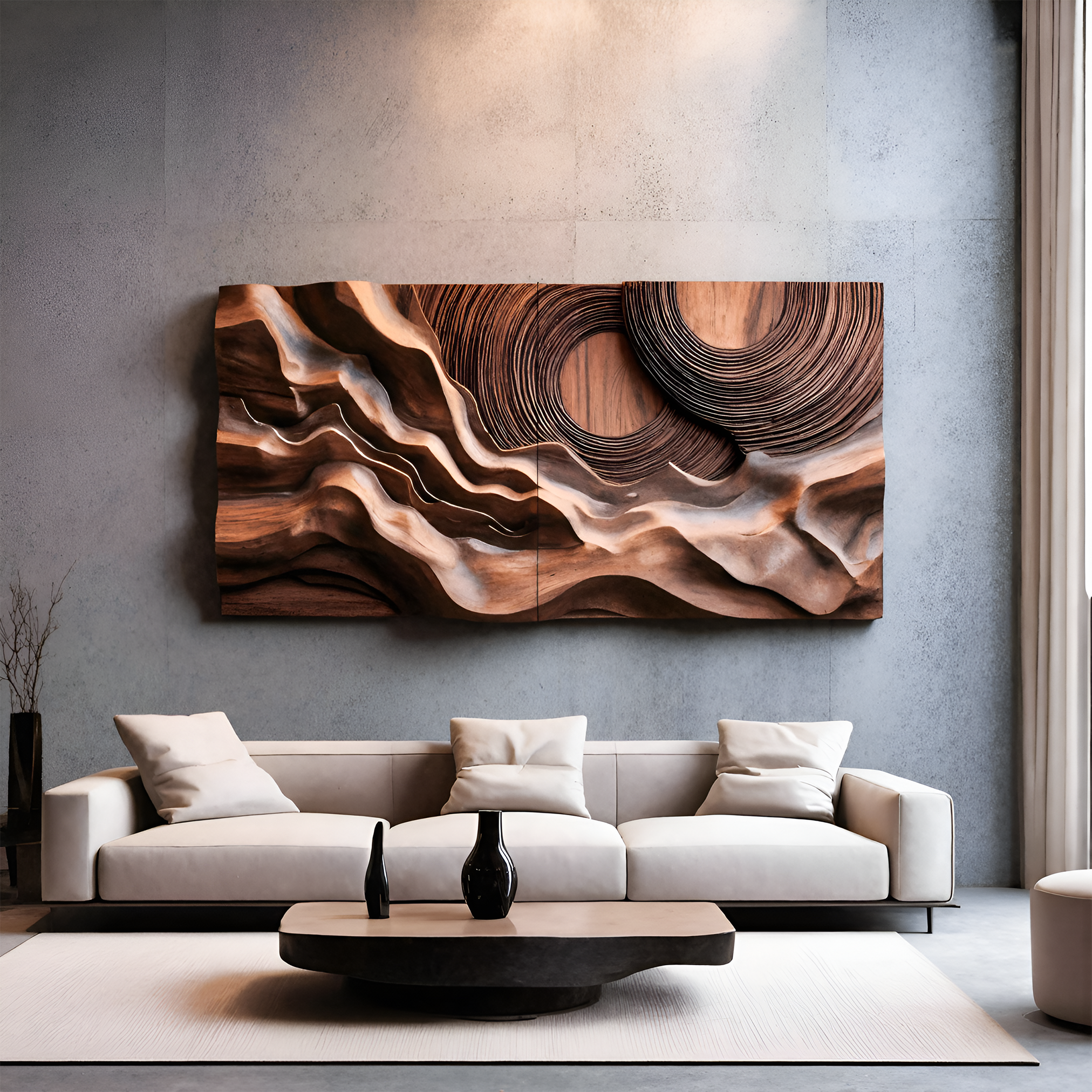 Layered Wave Wall Sculpture With Abstract Circles For Living Room SITHTTWA006