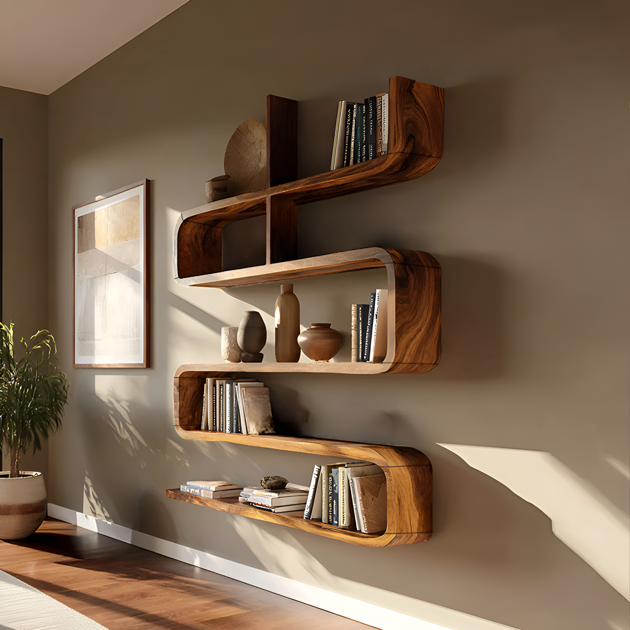 Modern Natural Wood Display Shelf For Living Room Wall Decor SILDTTRWMS028