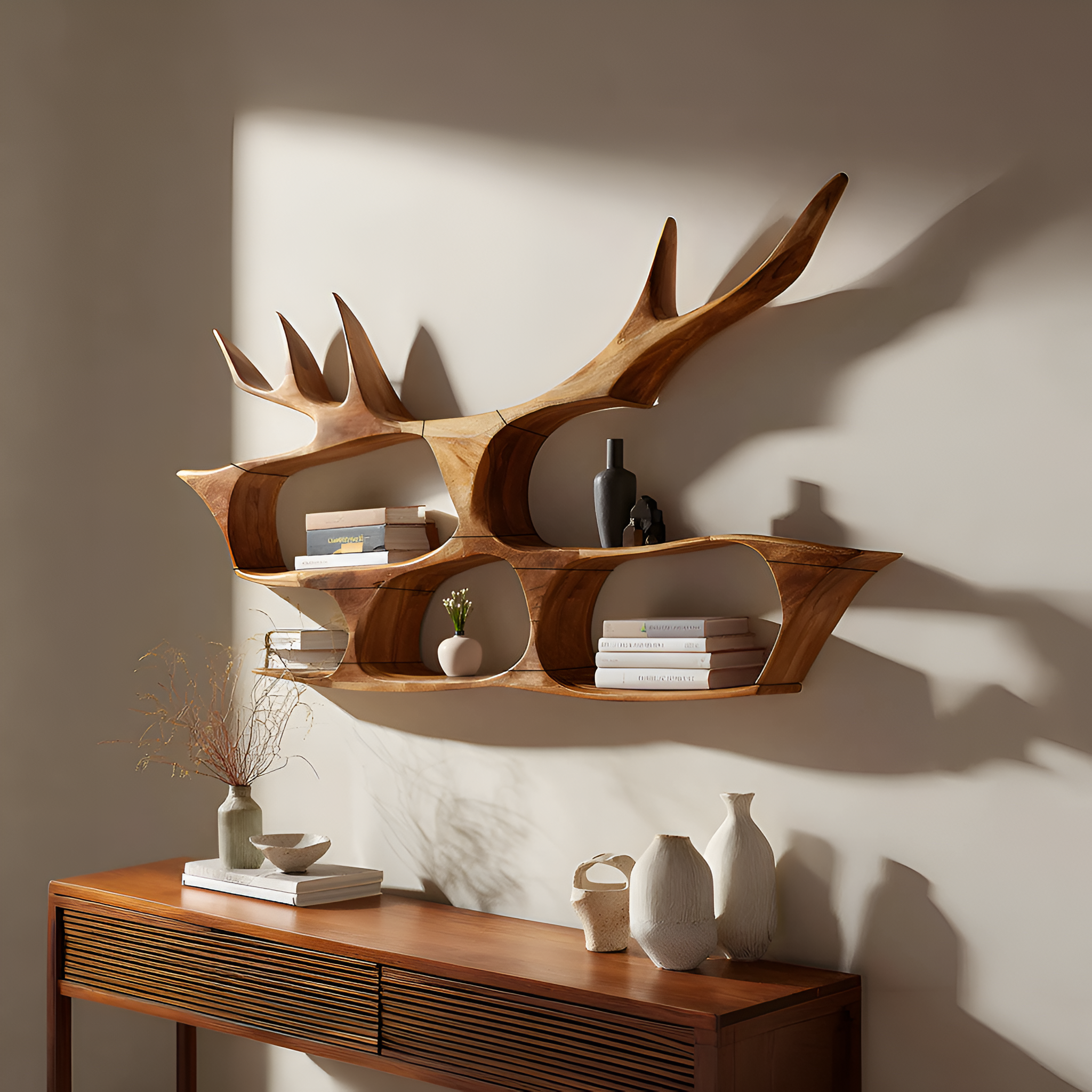 Mid Century Handcrafted Wooden Wall Mount Shelf For Entryway SILDTTRWMS032