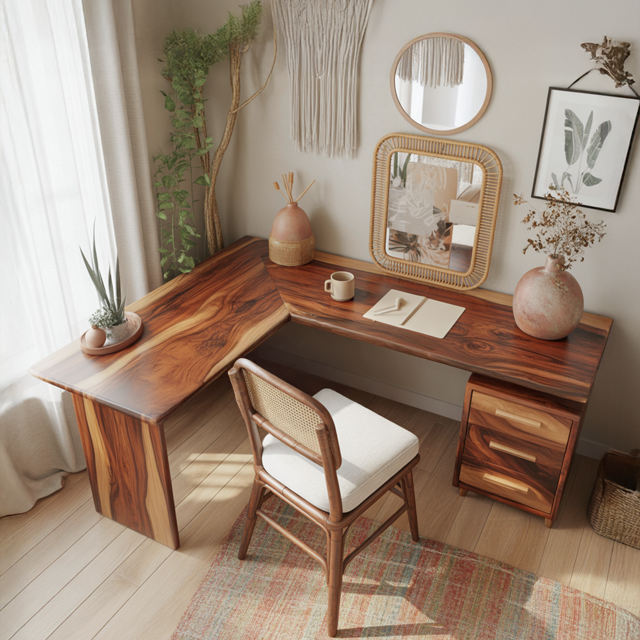 Modern L Shaped Wood Desk With Drawers For Home Office Or Vanity SITHTTDE013