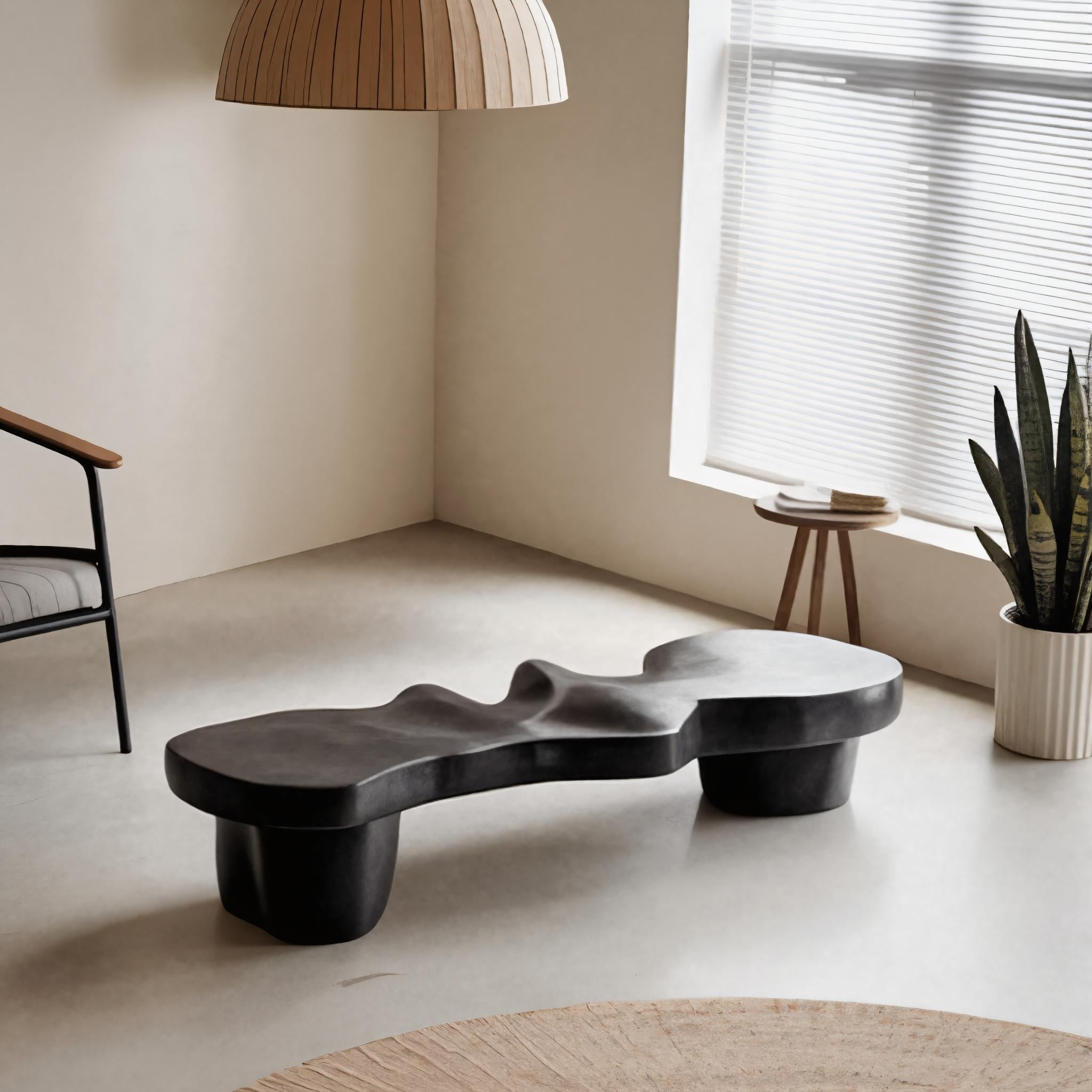 Contemporary Sculptural Wood Bench For Modern Living Room Or Gallery SITHHNCHR009