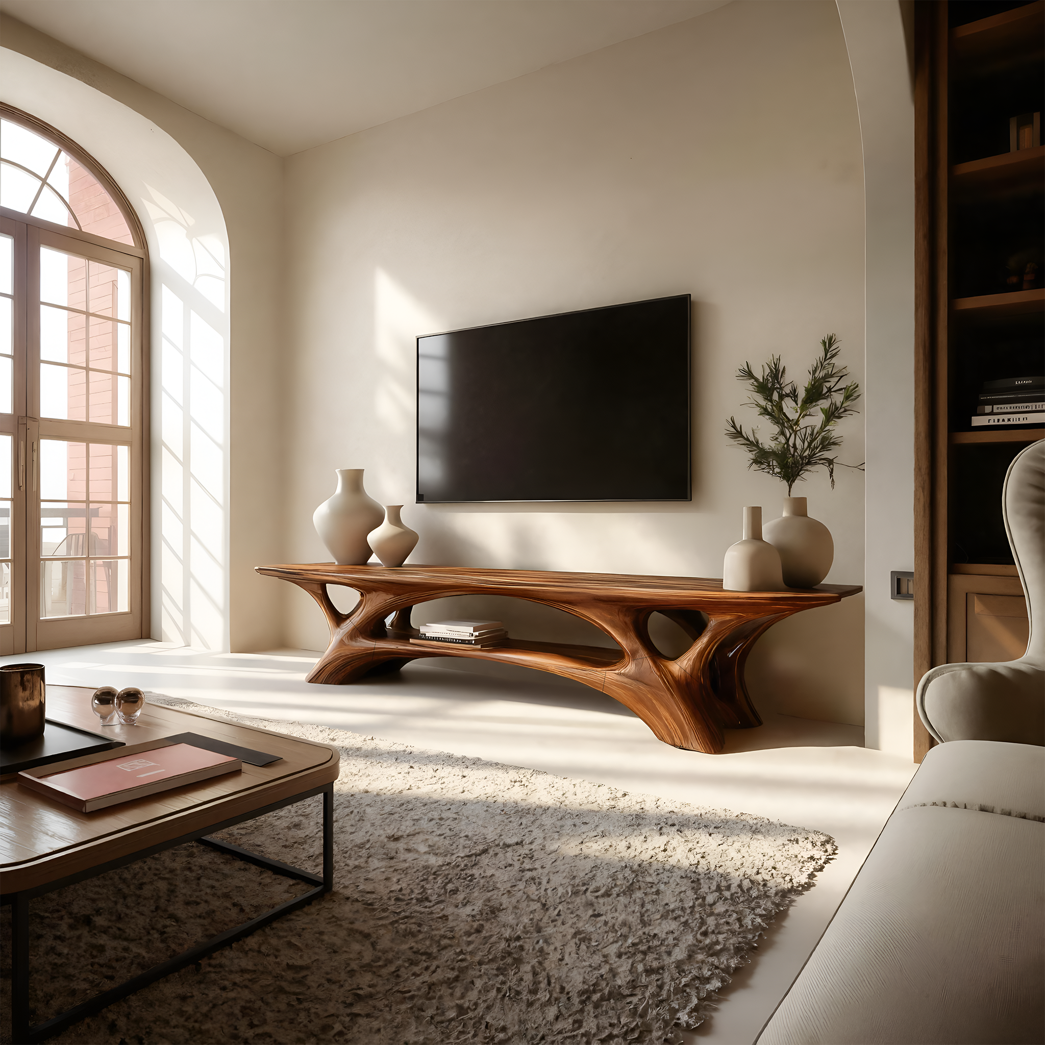 Organic TV Stand With Flowing Curved Design For Modern Home RTTHTTTVC054