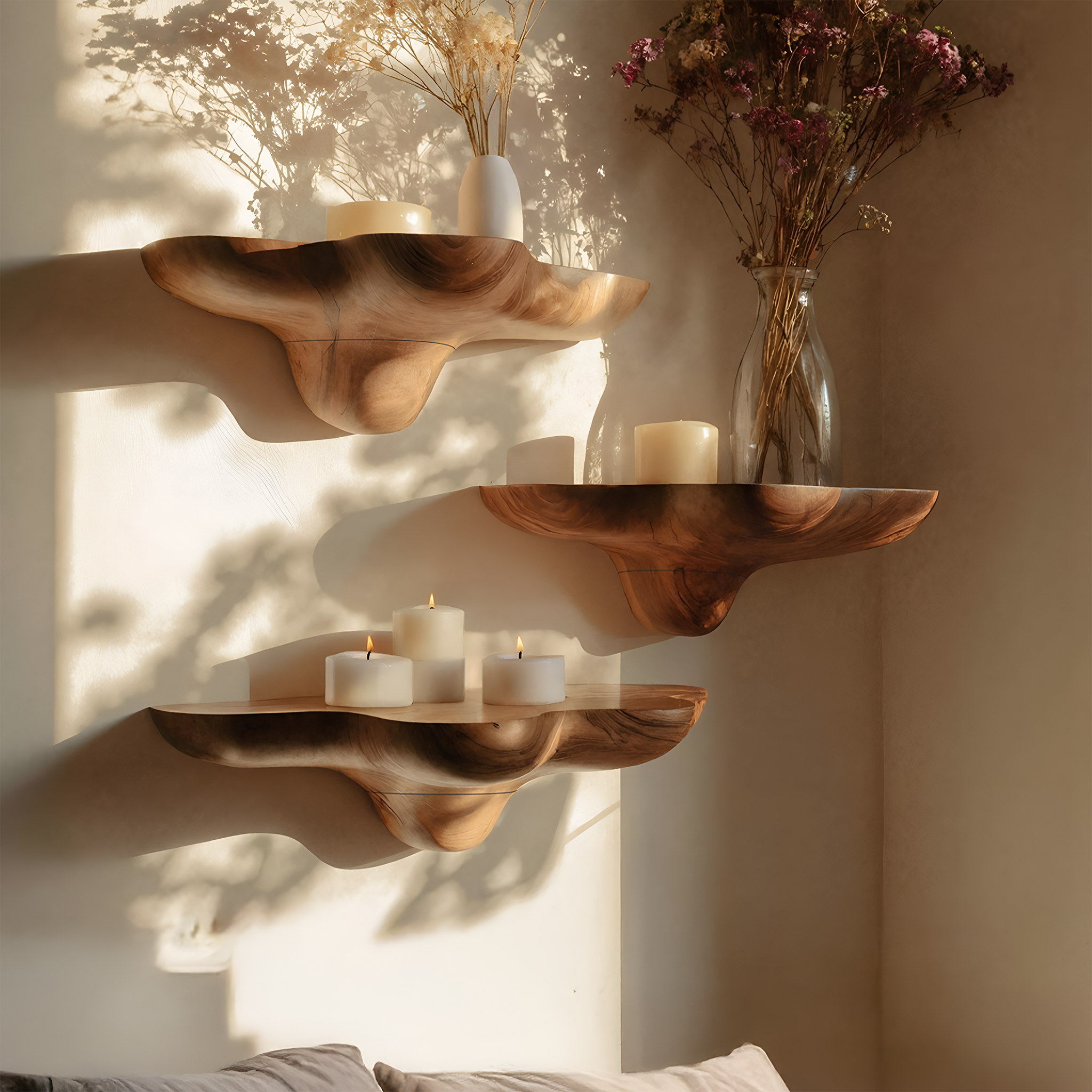 Mid Century Solid Wood Mushroom Shelf For Stylish Furniture Decor SILDTTNMR016
