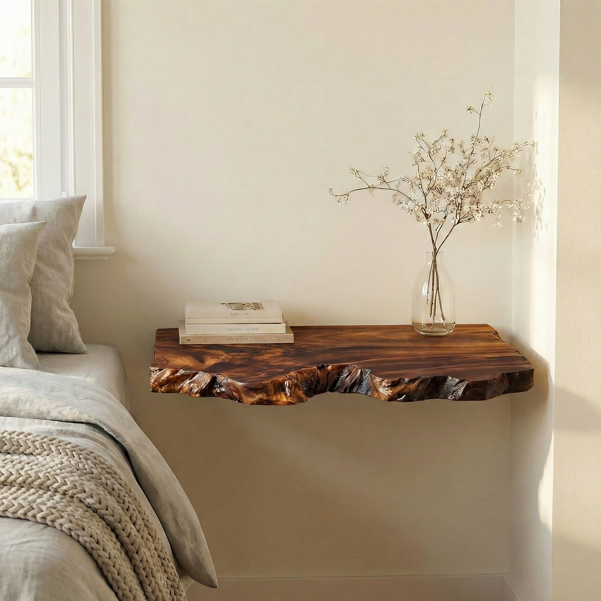 Organic Minimal Floating Nightstand For Bedroom And Bedside Space SINLSAFL511