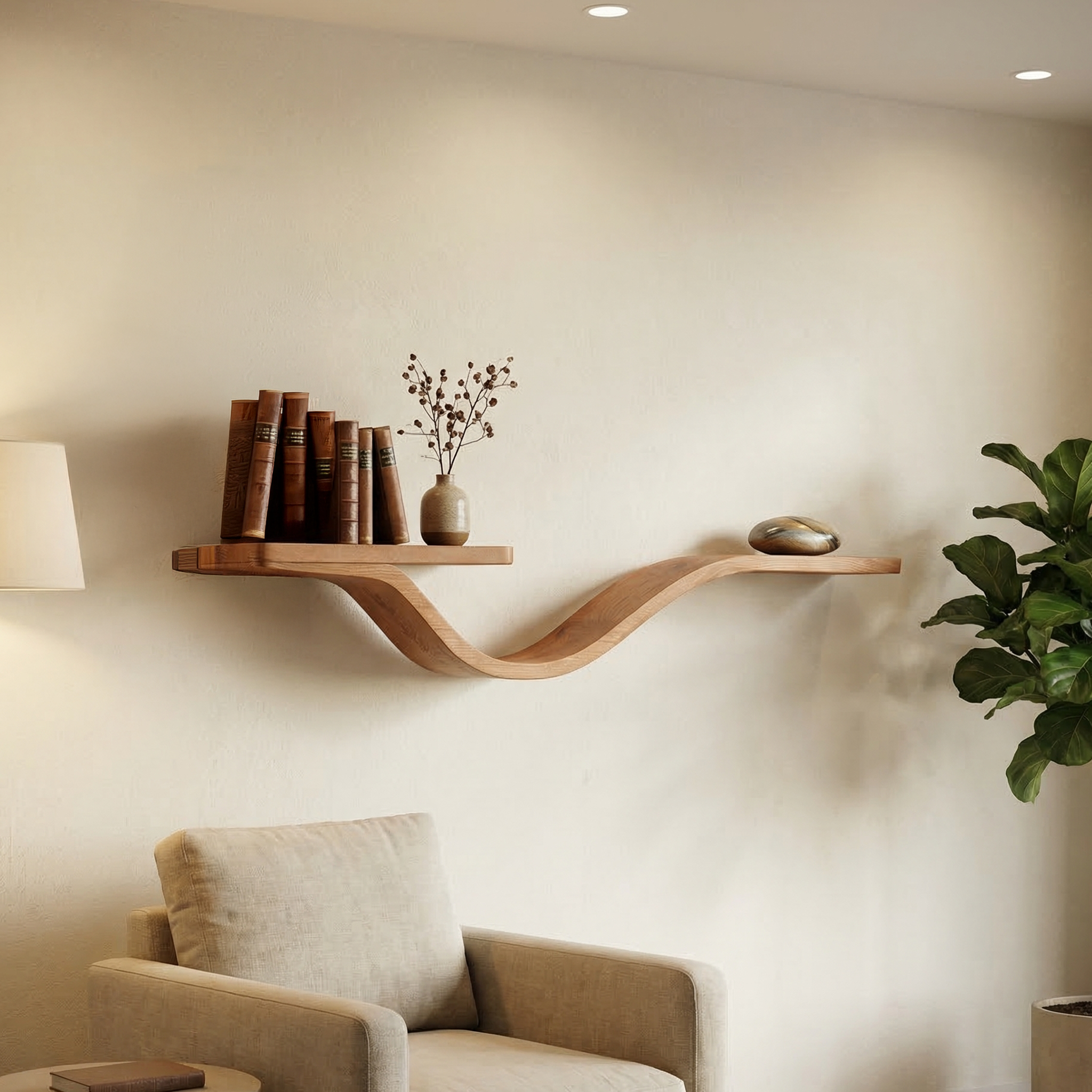 Rustic Wavy Floating Shelf Live Edge Decorative For Living Room SINLSAWV008