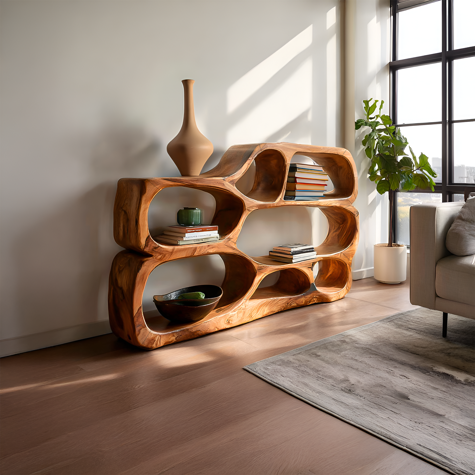 Artistic Curved Bookshelf For Living Room Styling RTTHTTBS043