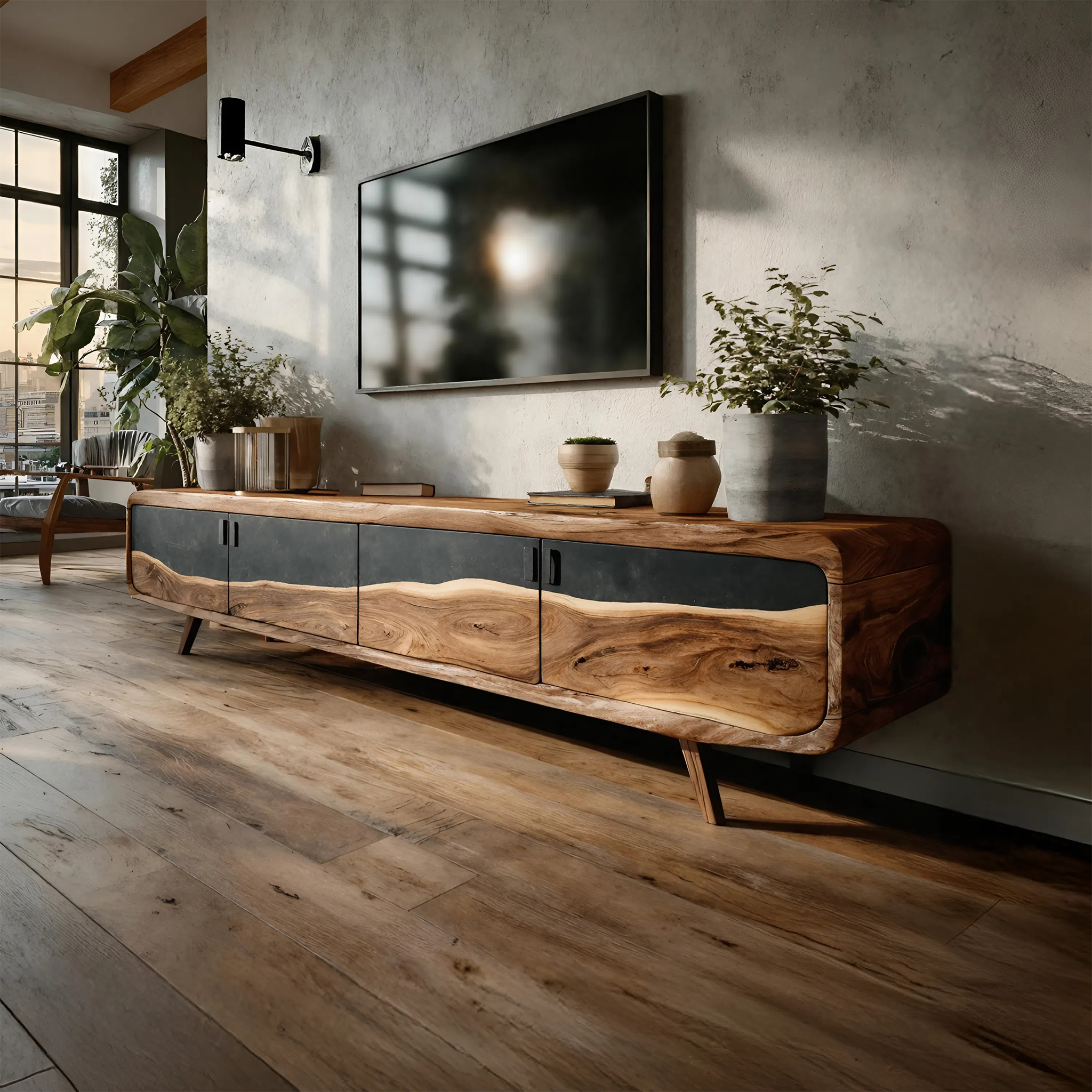 Handcrafted Live Edge TV Console For Home Style SILDTTNTVC100