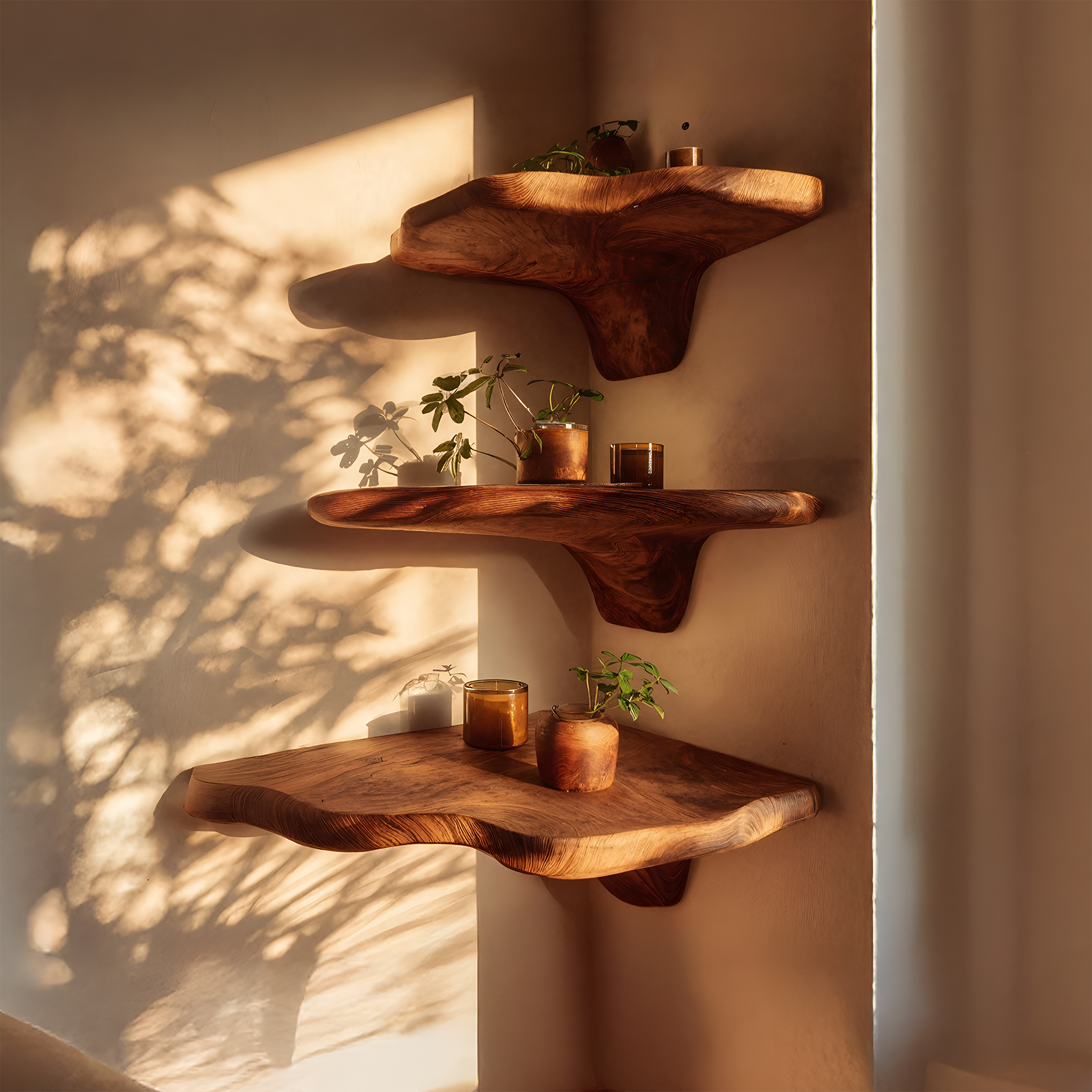 Handcrafted Wooden Live Edge Mushroom Shelf For Modern Furniture Decor SILDTTNCMS016