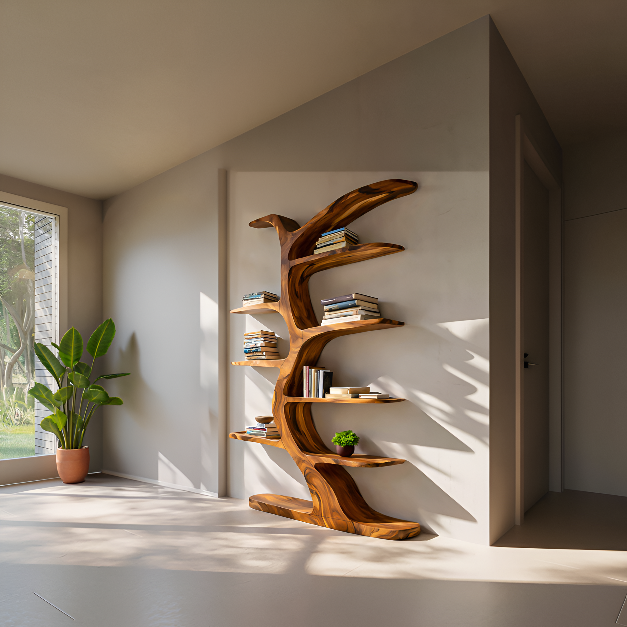 Modern Bookshelf Tree Inspired Curved Design For Living Room RTTHTTBS062