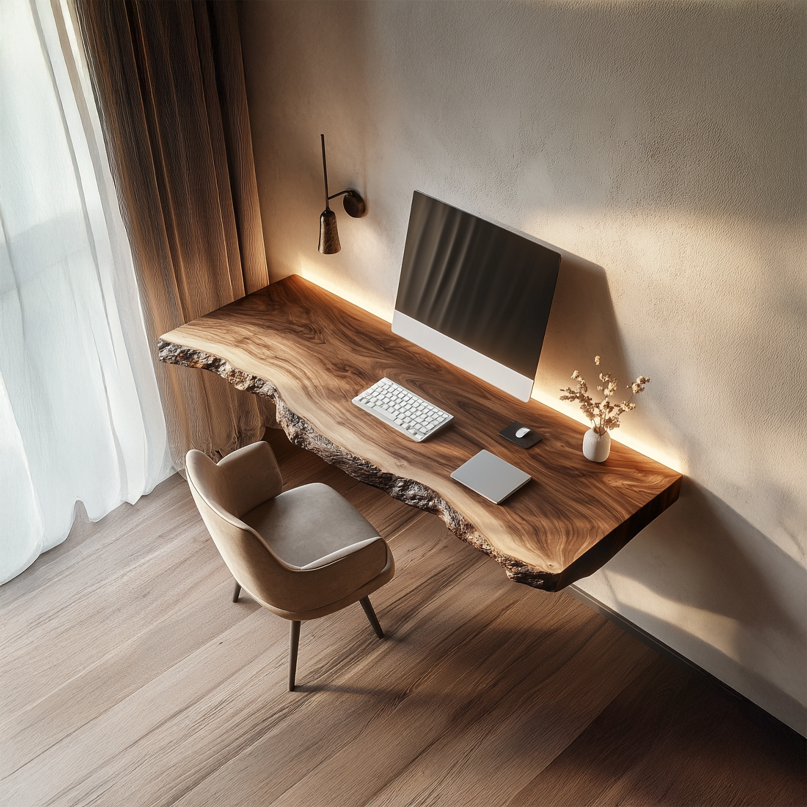 Handcrafted Floating Writing Desk Solid Wood Study Room Interior Statement Design SINLSAFL425