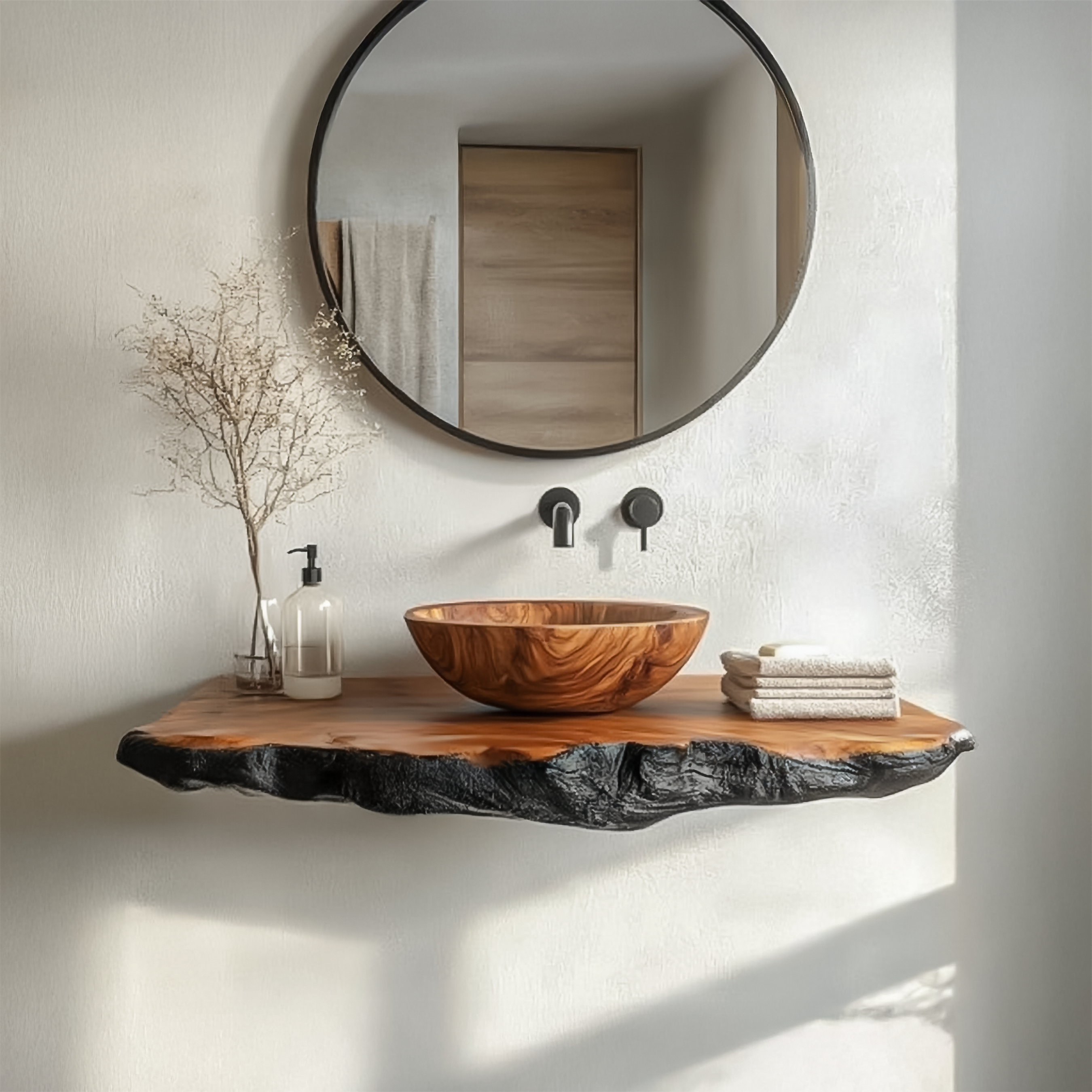 Organic Modern Bathroom Vanity Wood Console Floating Shelf SINLSABRV259