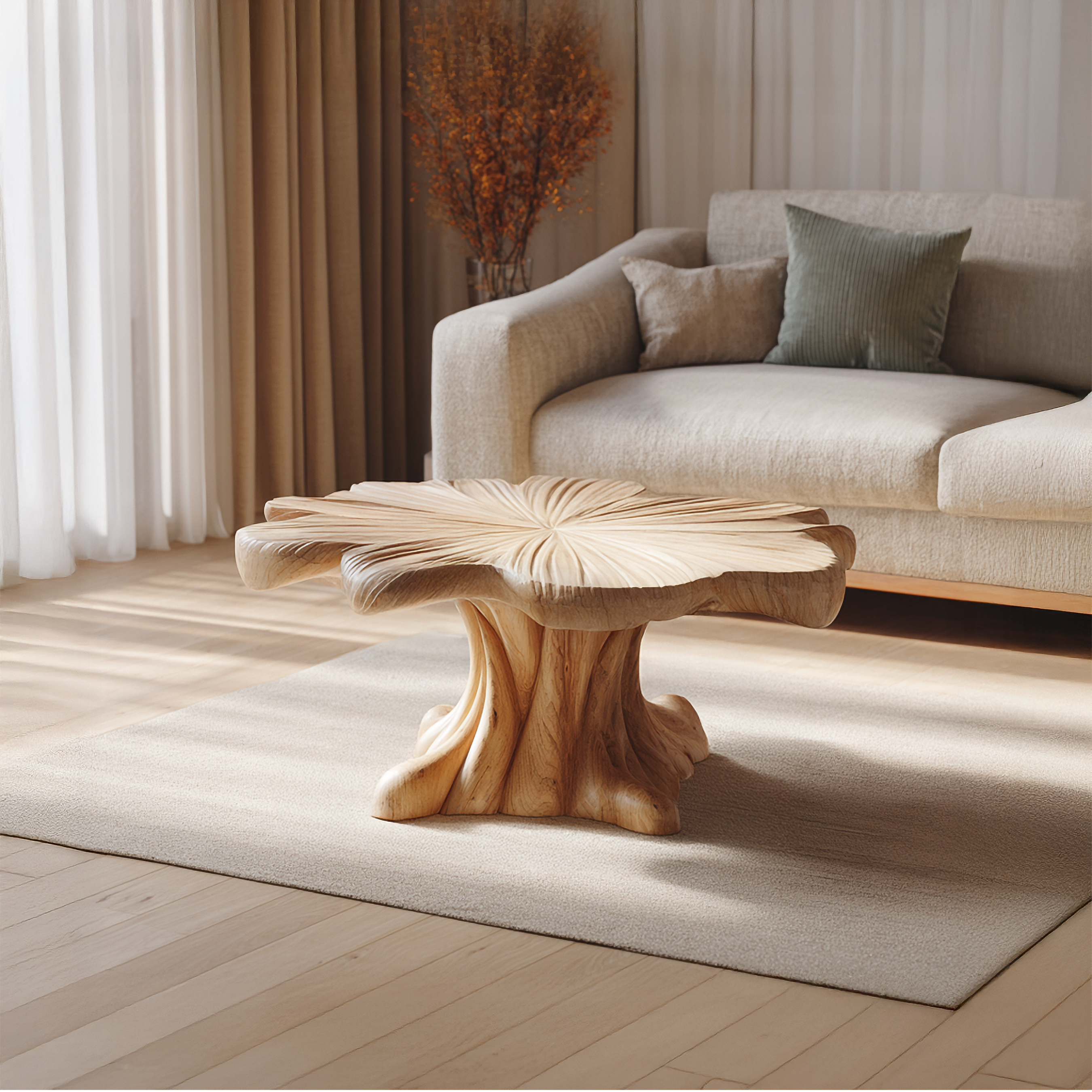 Sculptural Organic Solid Wood Coffee Table Artistic Centerpiece Contemporary Living Room Interior SINLSACF282