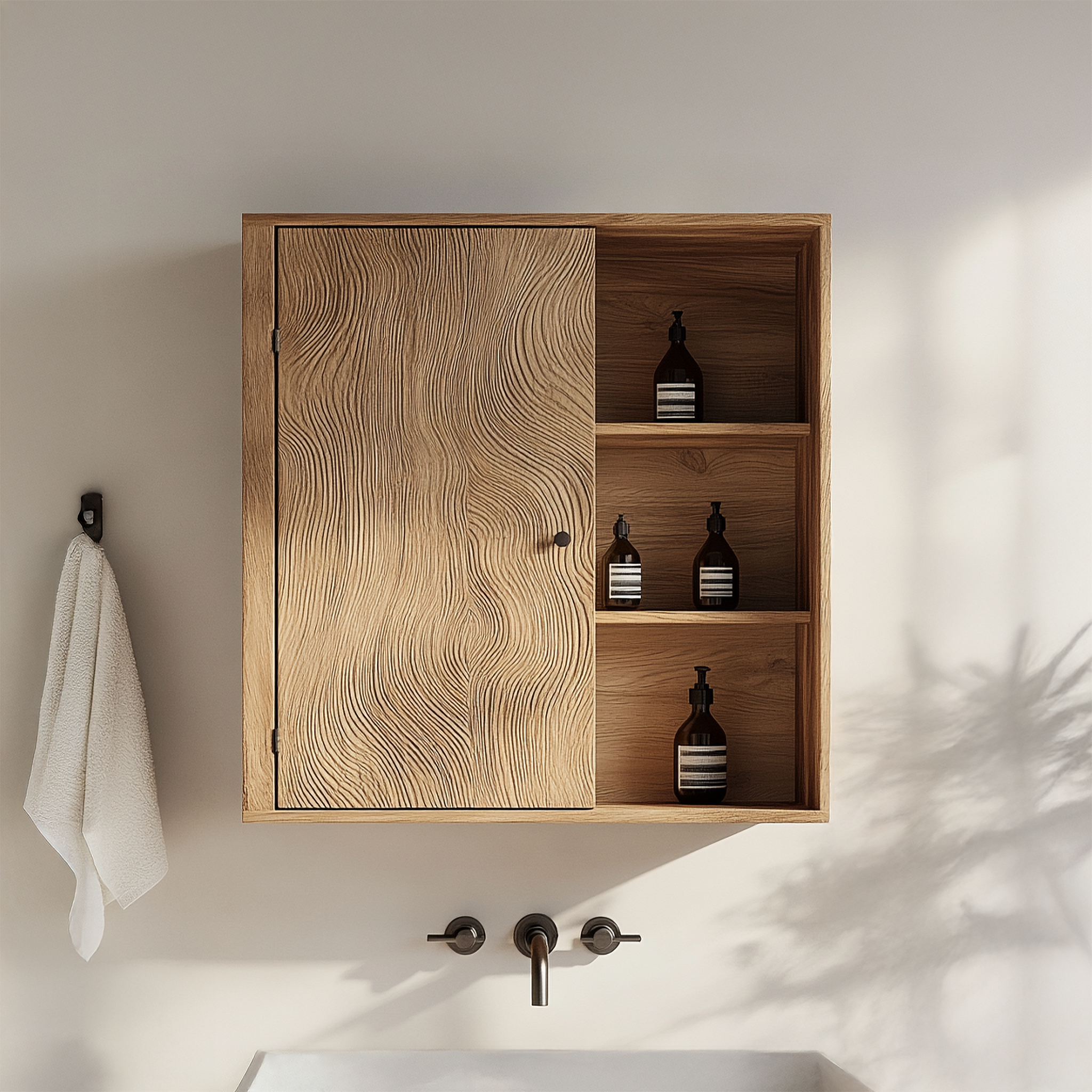 Rustic Sculptural Wall Cabinet For Bathroom Storage And Vanity Area SINLSABCT001