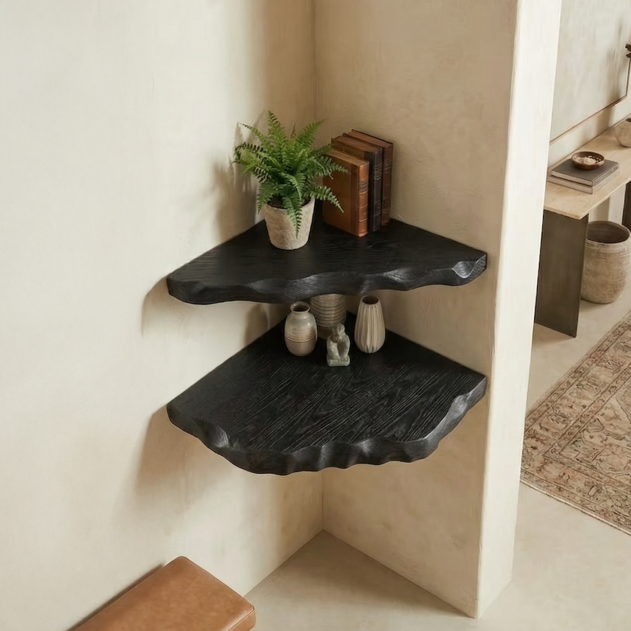 Organic Rustic Corner Shelf For Entryway And Hallway SINLSACN025