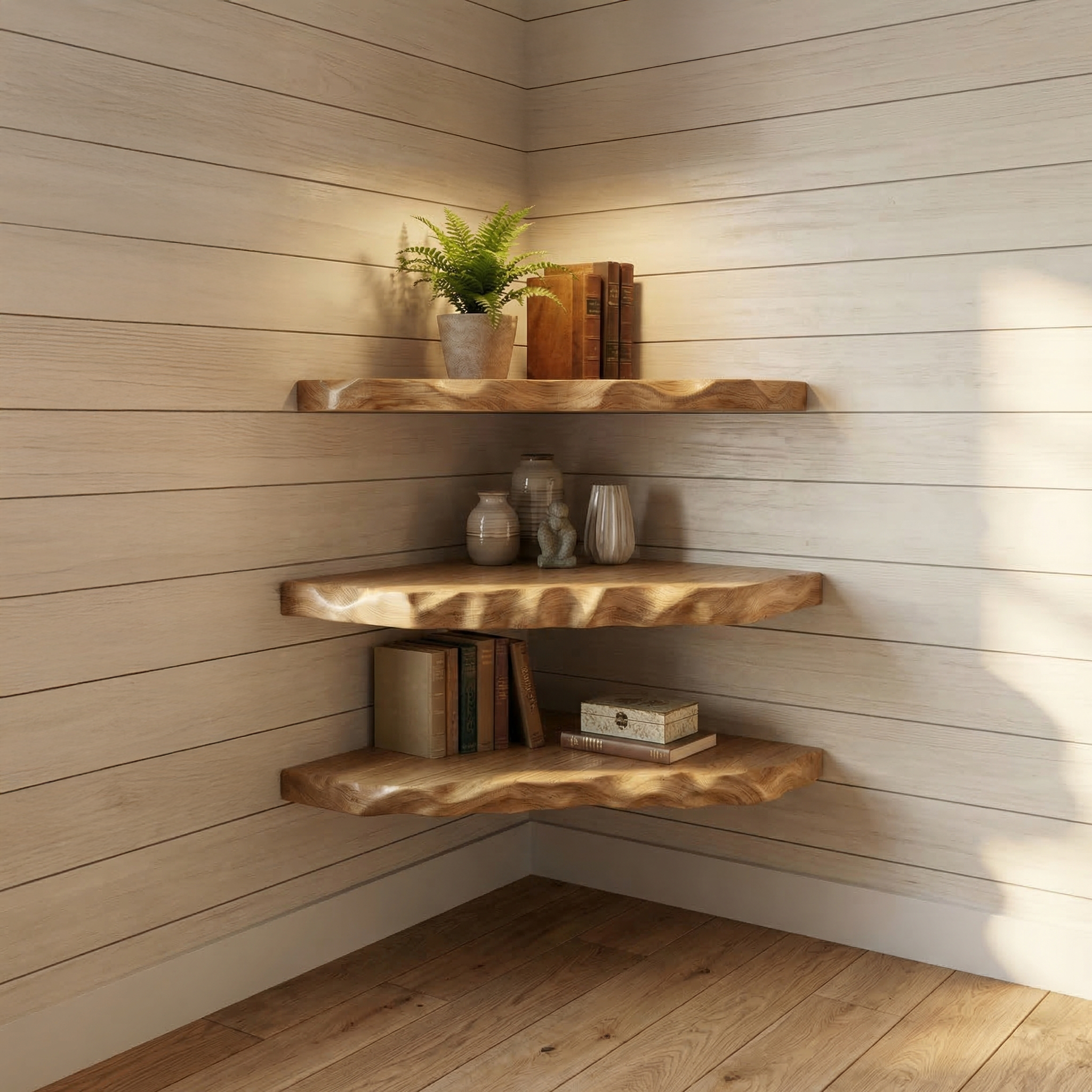 Rustic Floating Corner Display Shelf For Living Room And Lounge SINLSACN019