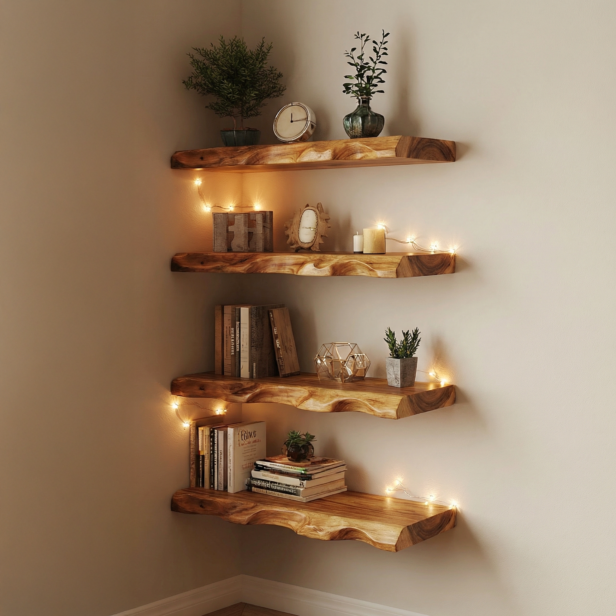 Rustic Organic Floating Wall Shelf For Bedroom And Living Room SINLSAFL520
