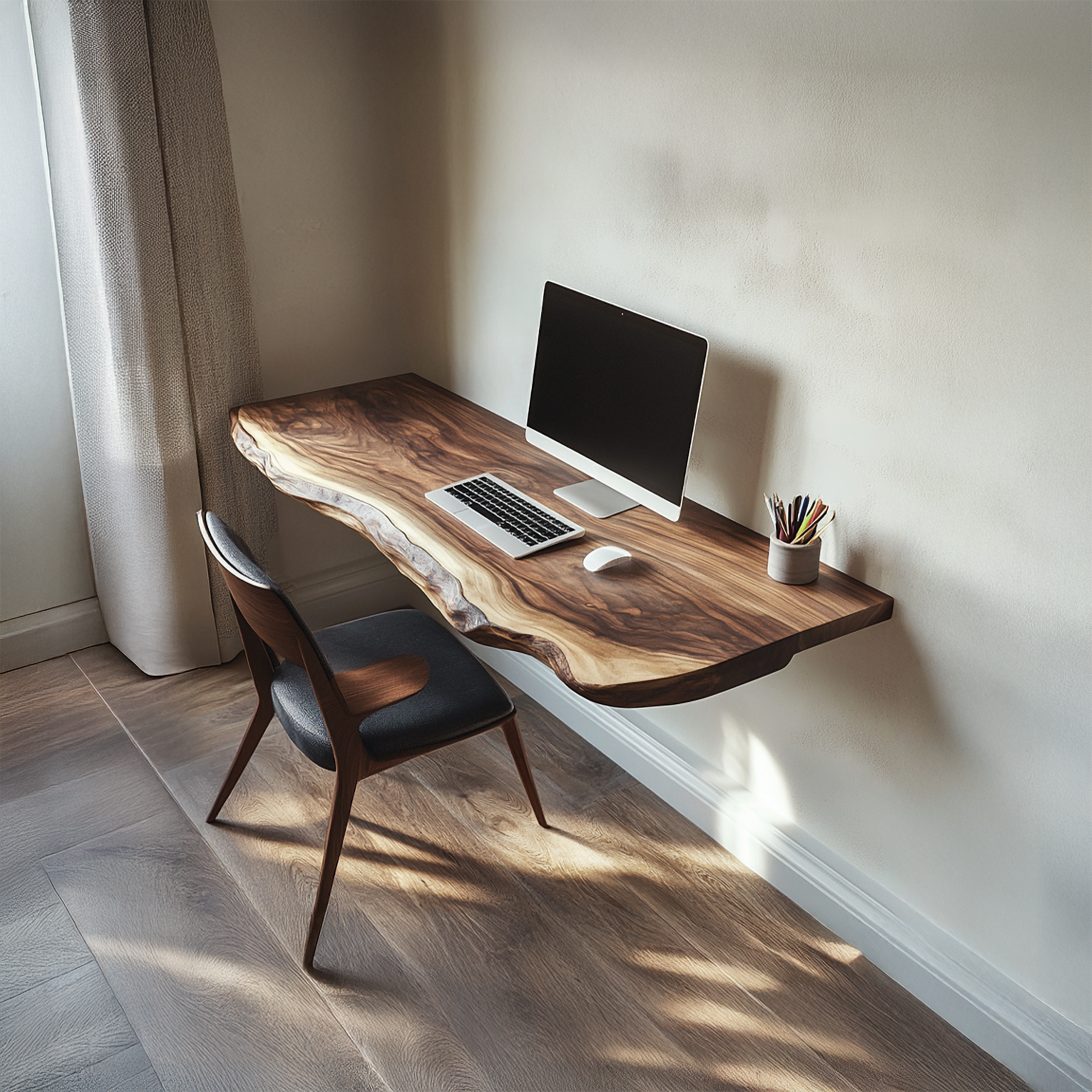 Sculptural Floating Work Desk Solid Wood Study Room Interior Statement Design SINLSAFL427