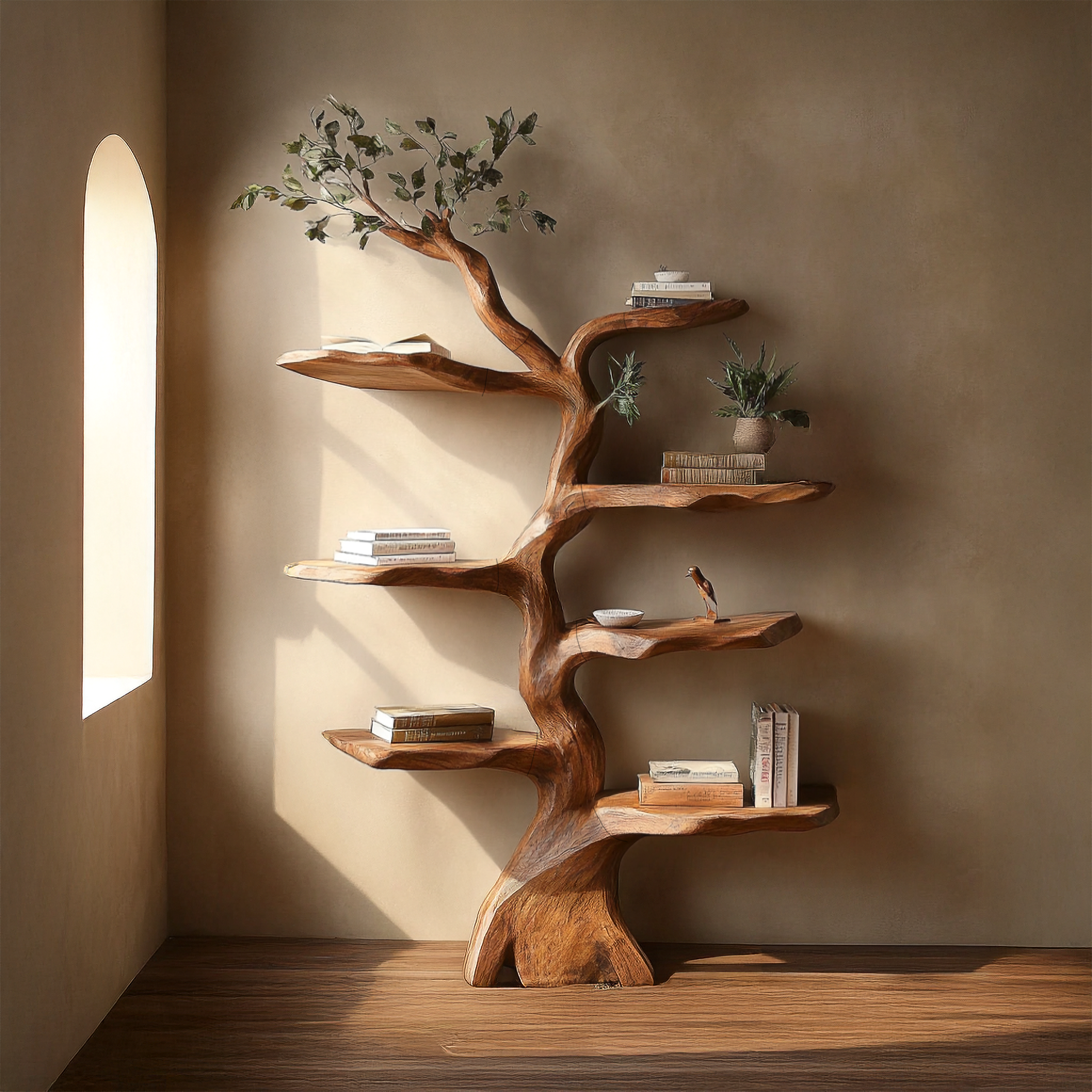 Rustic Sculptural Branch Bookcase Living Room Interior Space Saving Storage SINLSATB643