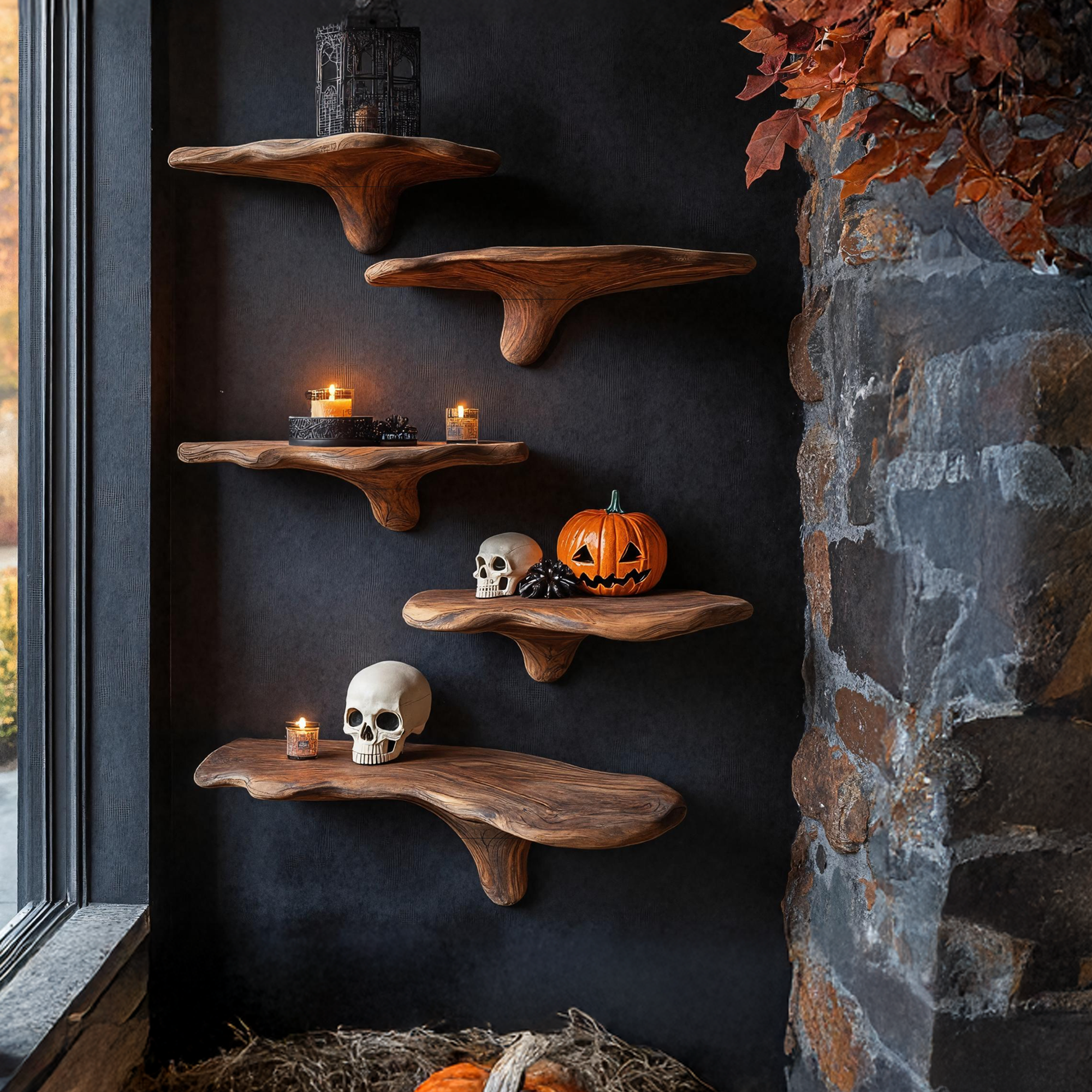 Mid Century Live Edge Mushroom Shelf Halloween Bedroom Styling SILDTTRHMR021