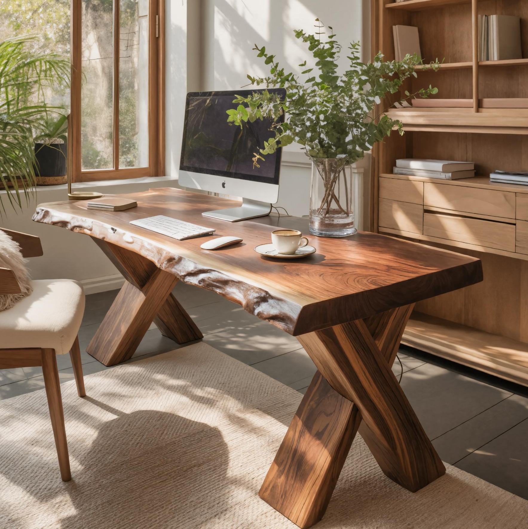 Live Edge Wooden Desk With X Legs For Rustic Home Office Or Studio SITHTTDE034