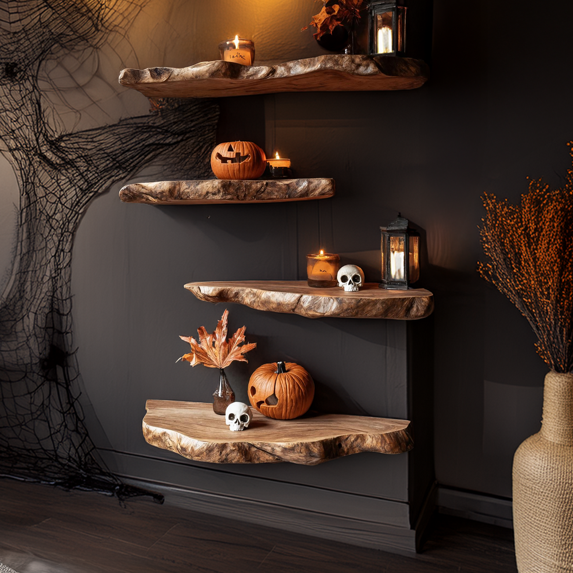 Handcrafted Live Edge Floating Shelf For Bedroom Unique Halloween Accent SILDTTRHFL020