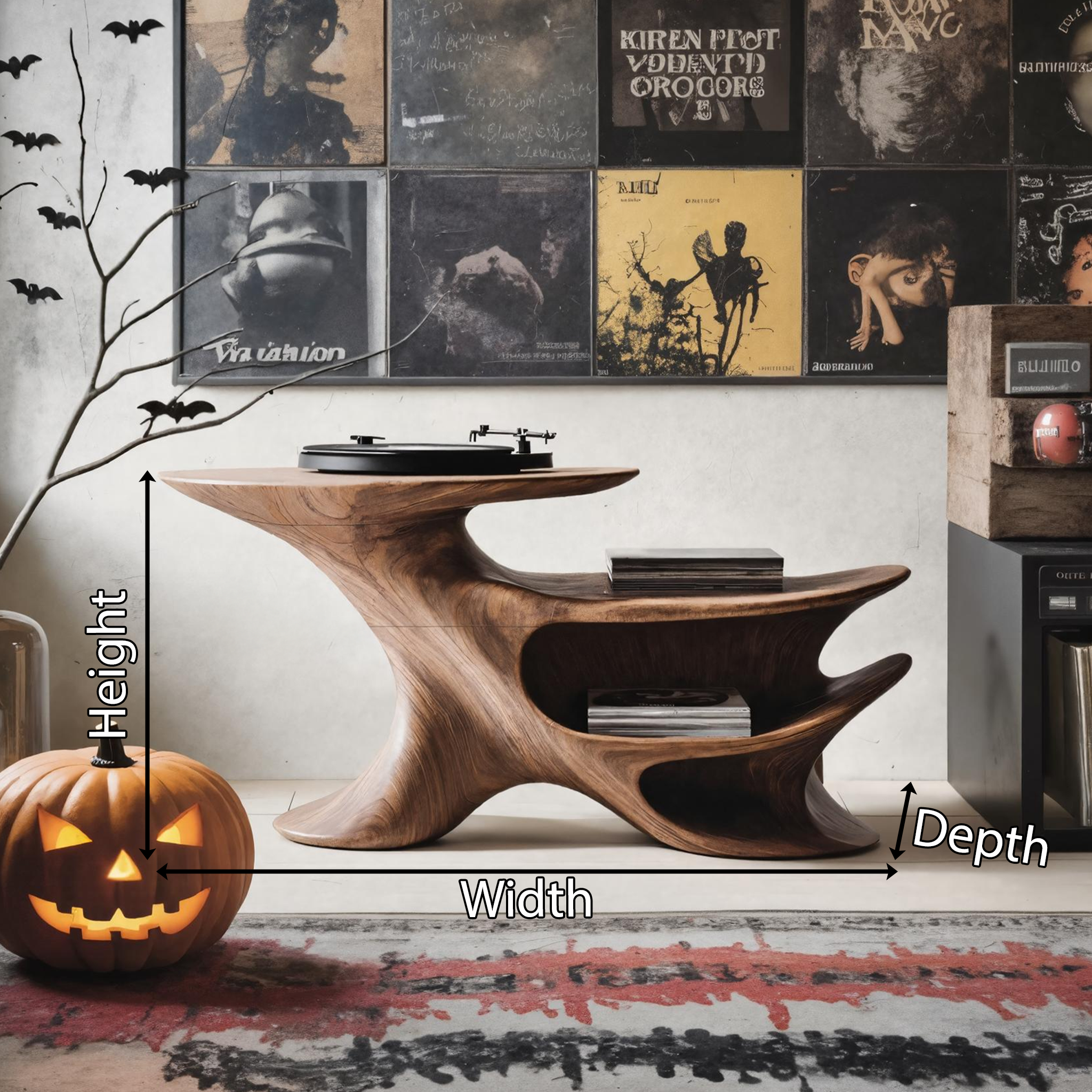 Farmhouse Solid Wood Record Stand For Bedroom Decor Halloween Furniture SILDTTNHRS002
