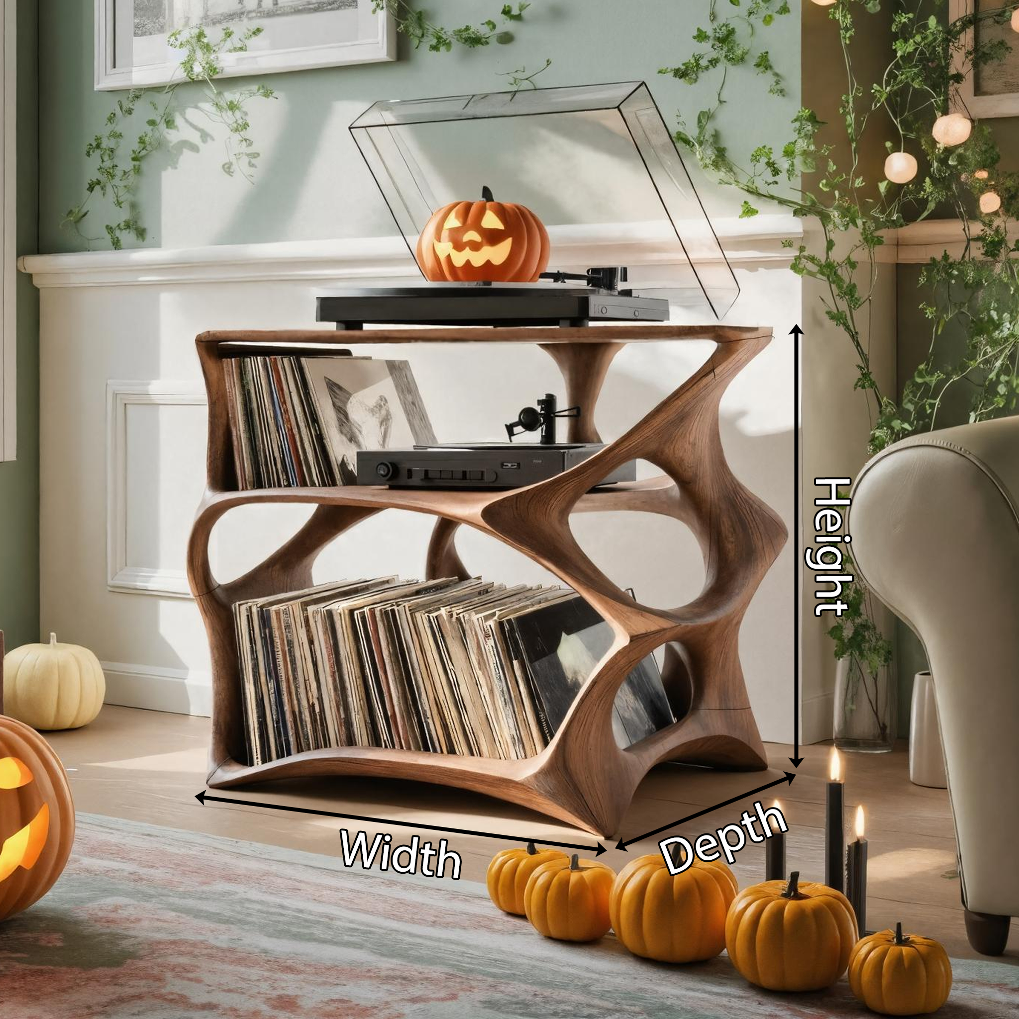 Modern Wooden Live Edge Record Stand For Living Room Halloween Style SILDTTNHRS004