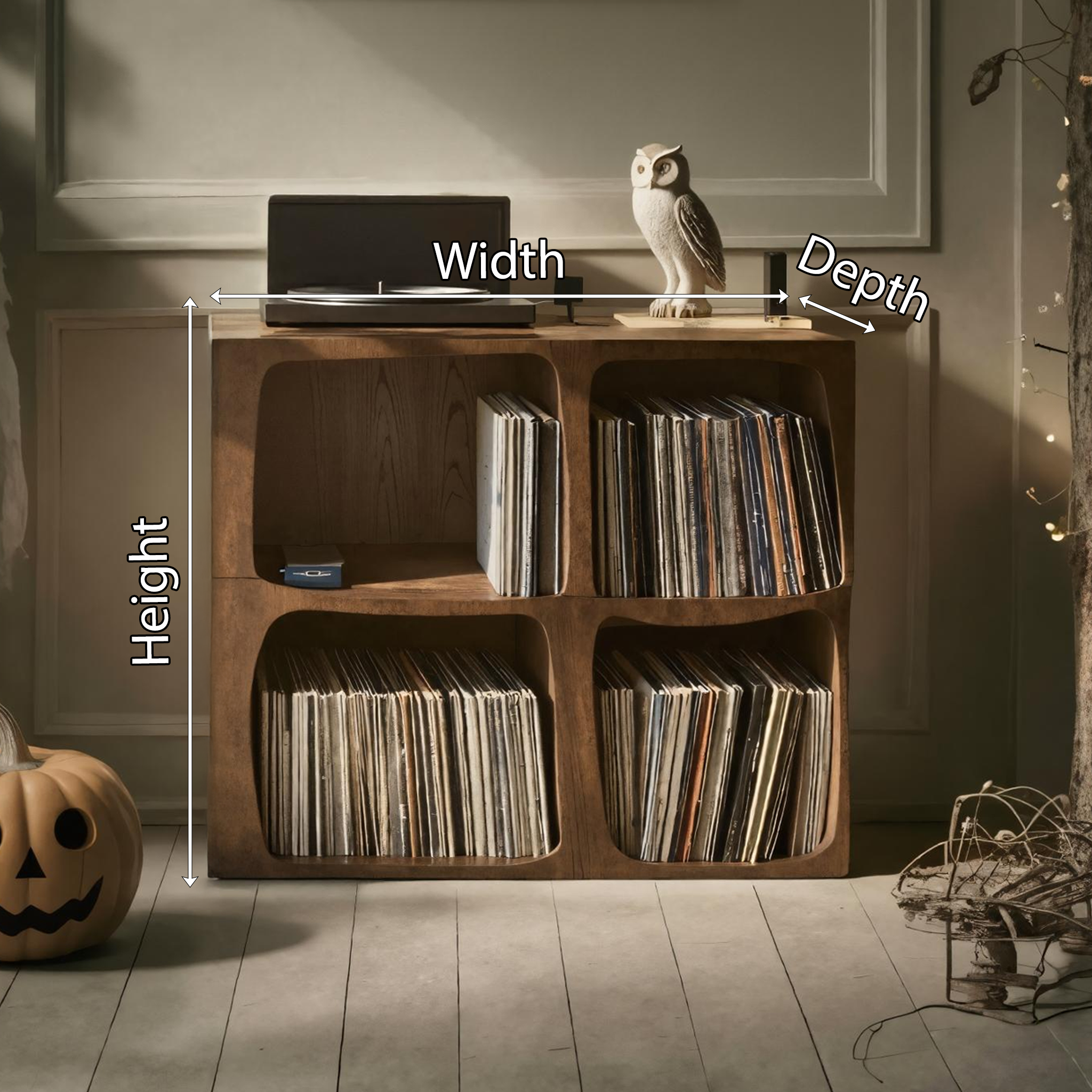 Mid Century Solid Wood Record Stand For Halloween Bedroom Decor SILDTTNHRS005