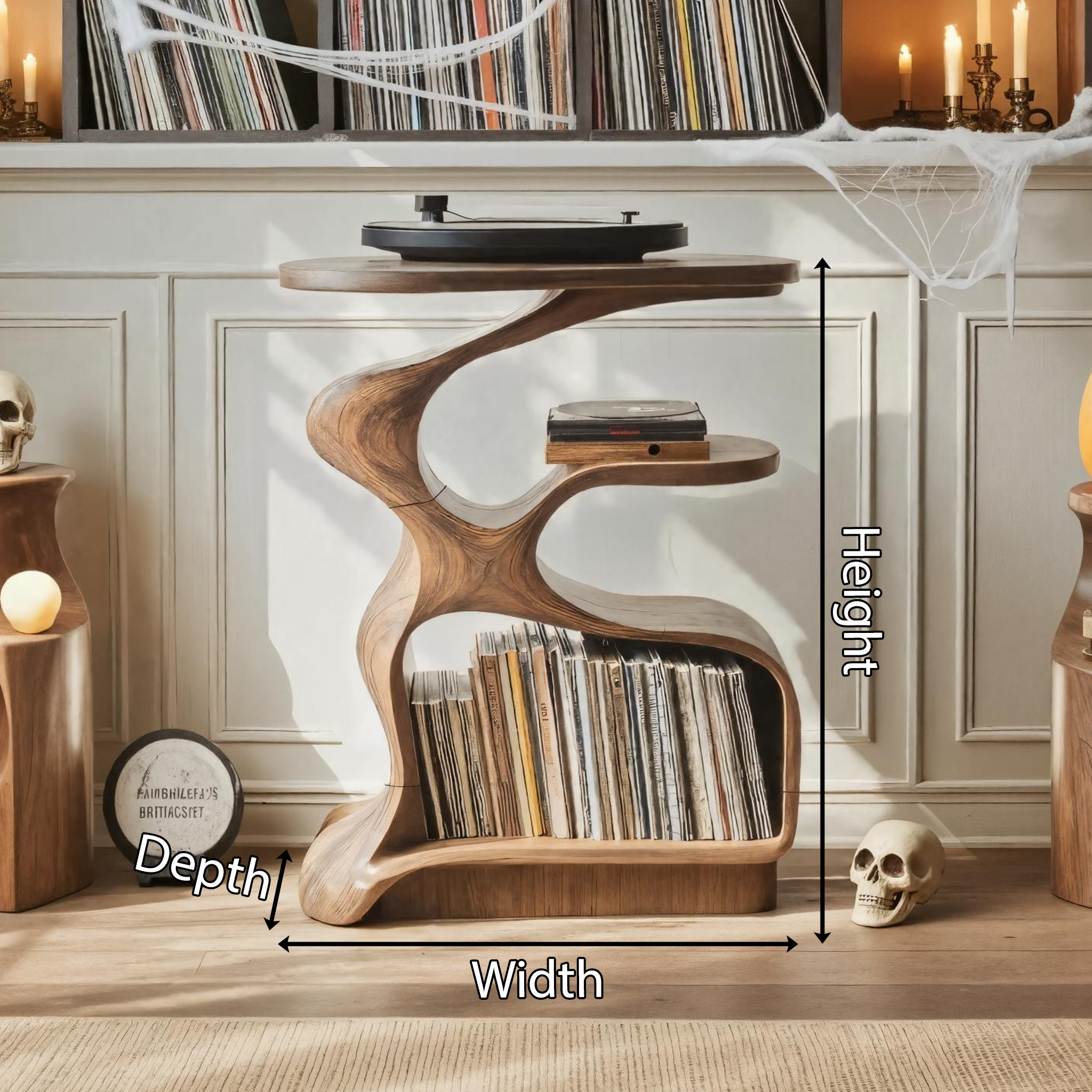 Farmhouse Live Edge Record Stand For Furniture Decor Halloween Theme SILDTTNHRS006