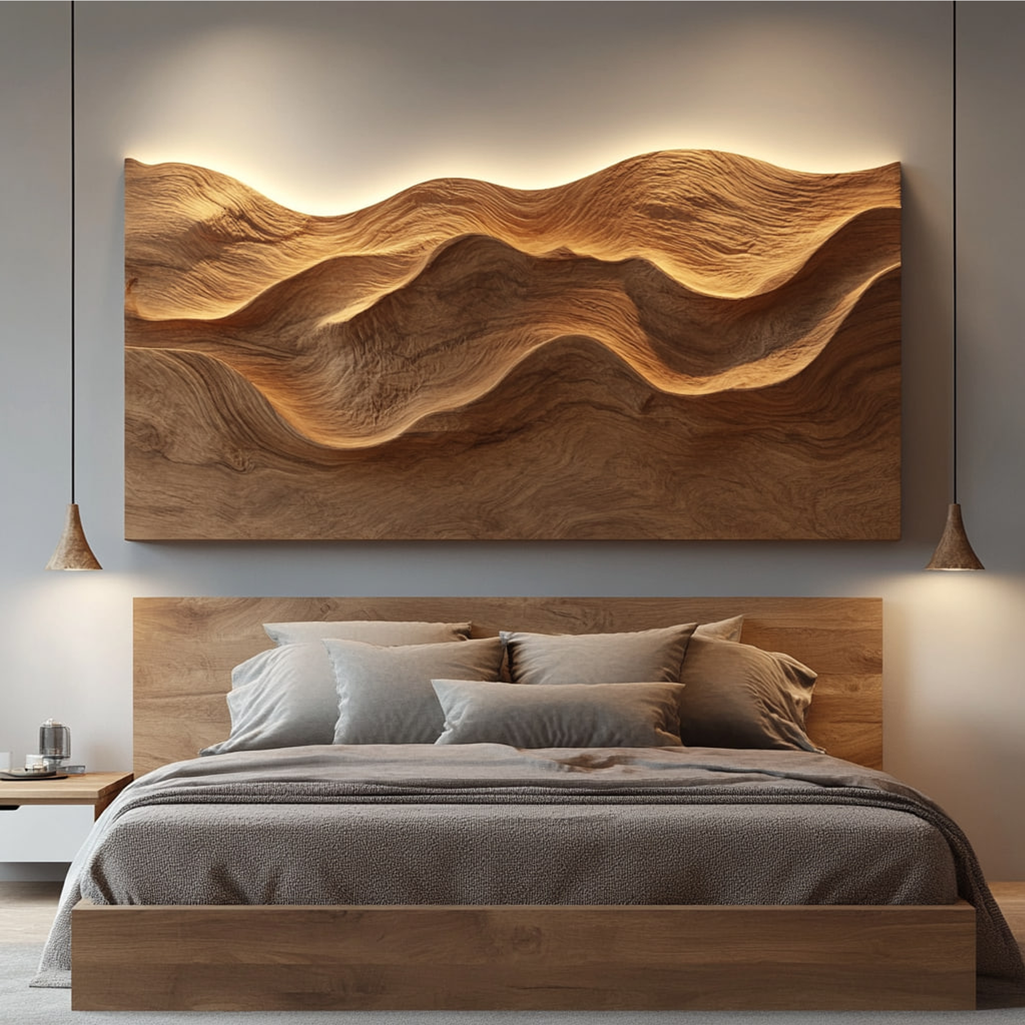 Organic Carved Wood Headboard Solid Wood Bedroom Interior Feature SINLKIDH020