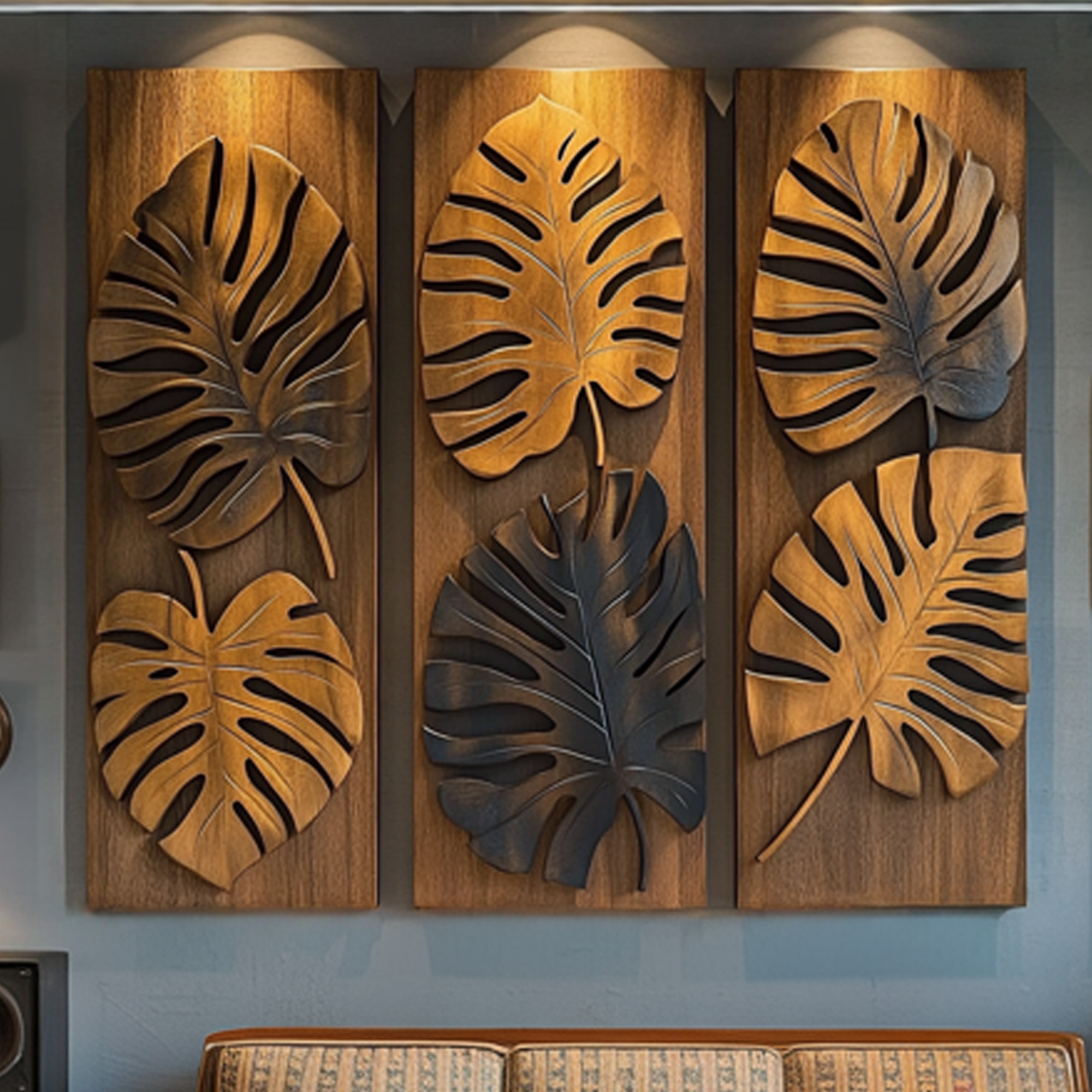 Layered Monstera Solid Wood Wall Art Contemporary Botanical Decor SINLKIWD022