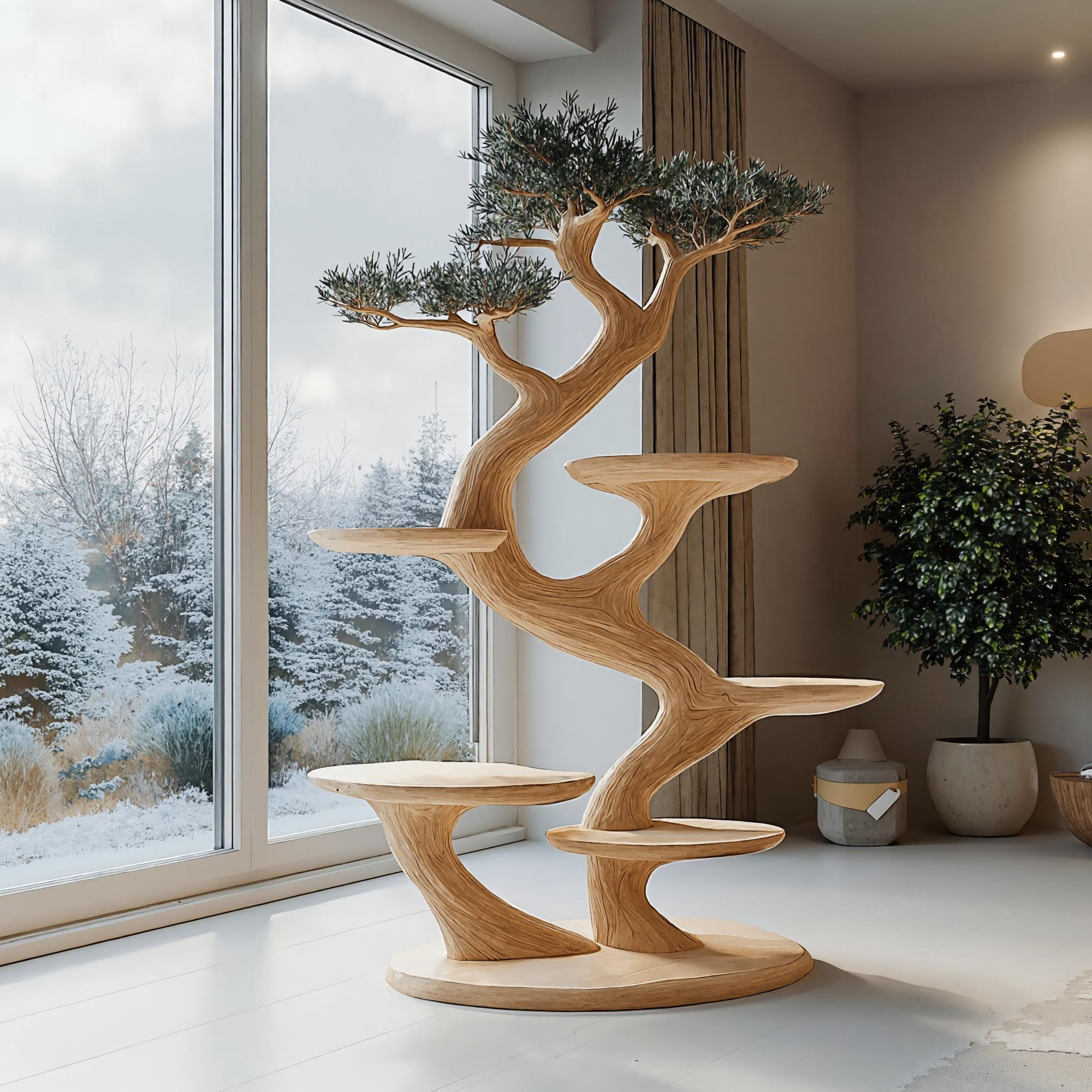 Rustic Cat Tree Sculptural Cat Shelf Tower For Modern Living Room SINLKITT089