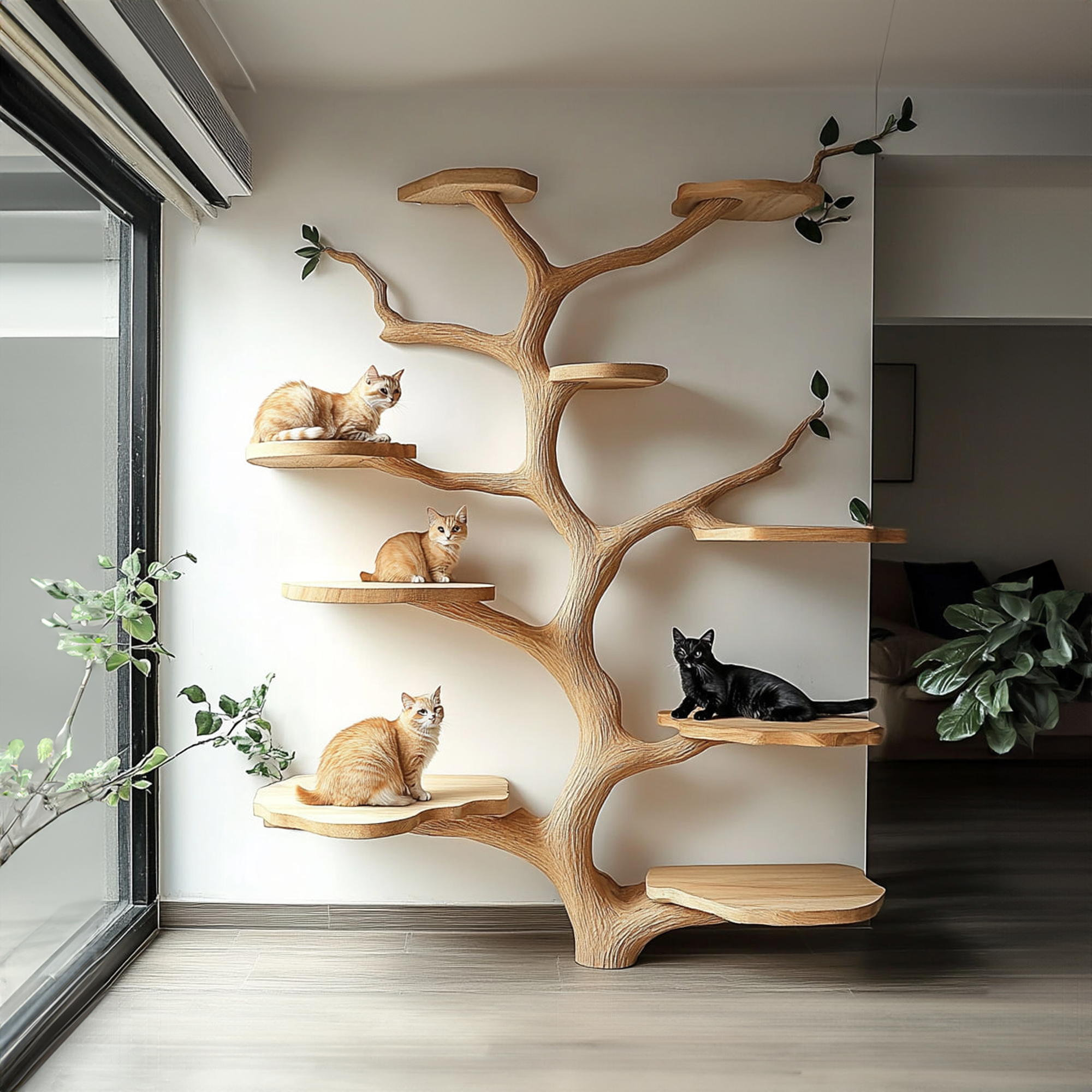 Scandinavian Cat Tree Multi-Level Climbing Shelf For Modern Interiors SINLKITT092
