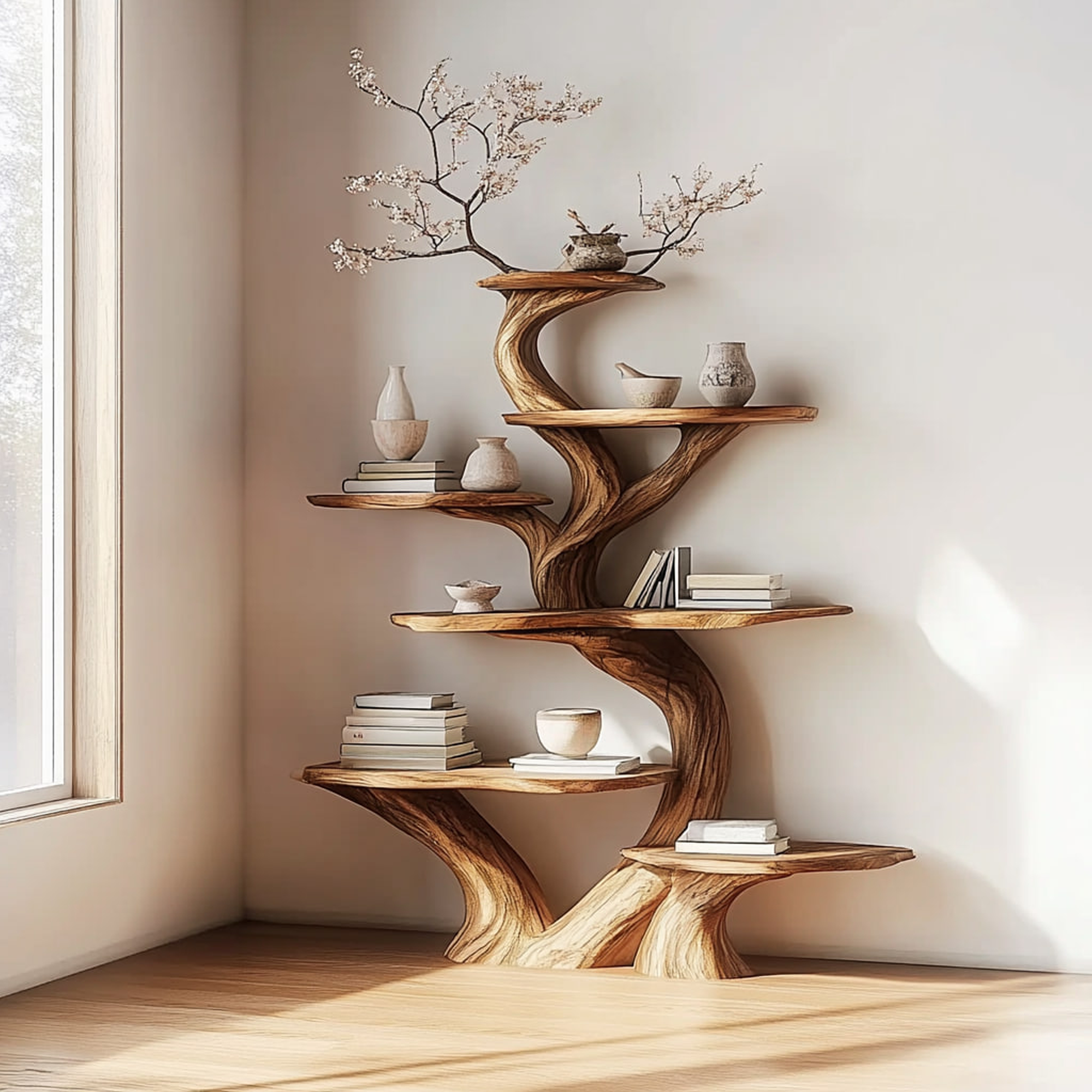 Rustic Unique Tree Bookshelf Living Room Home Decor SINLKITB478