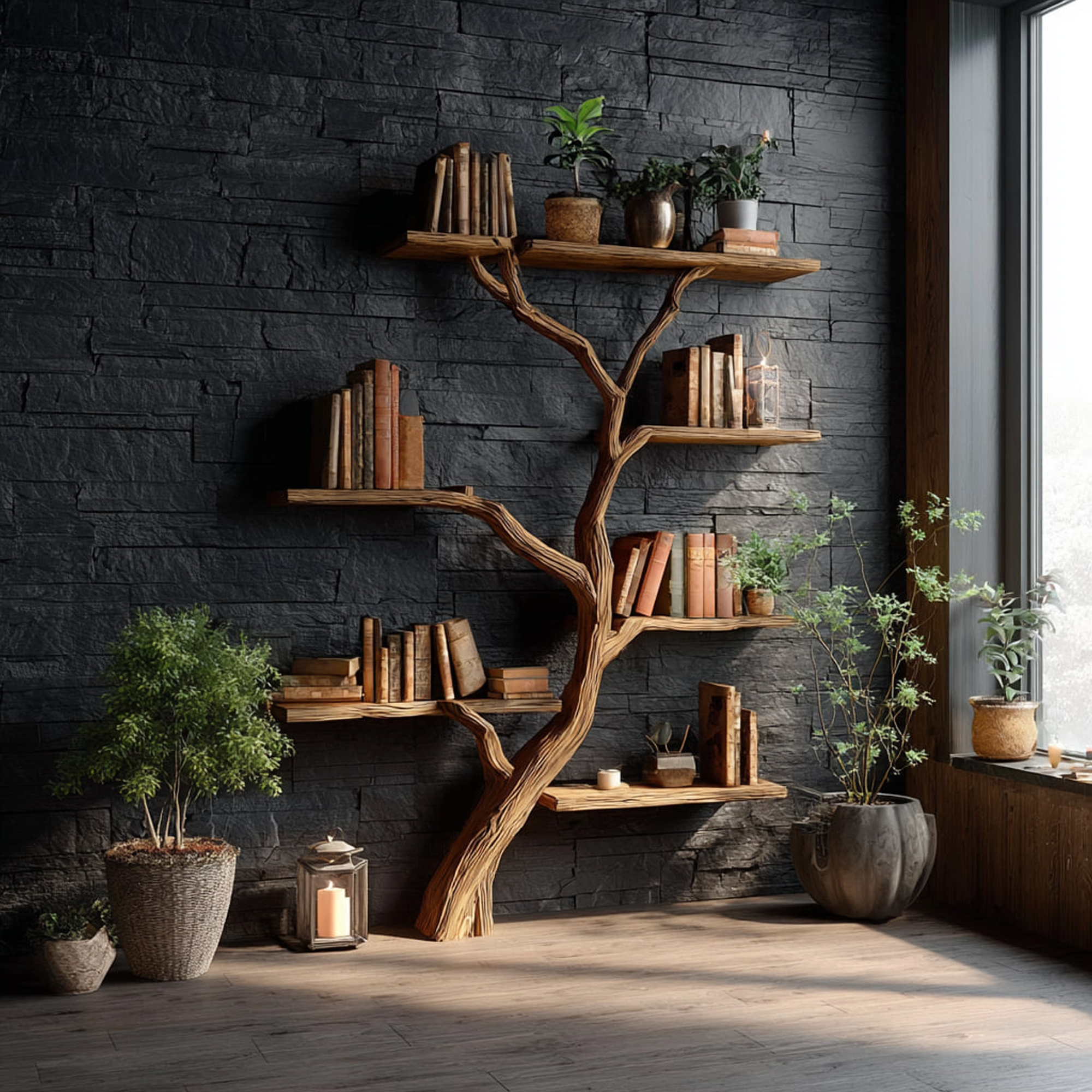 Rustic Tree Bookcase Reading Nook SINLKITB299