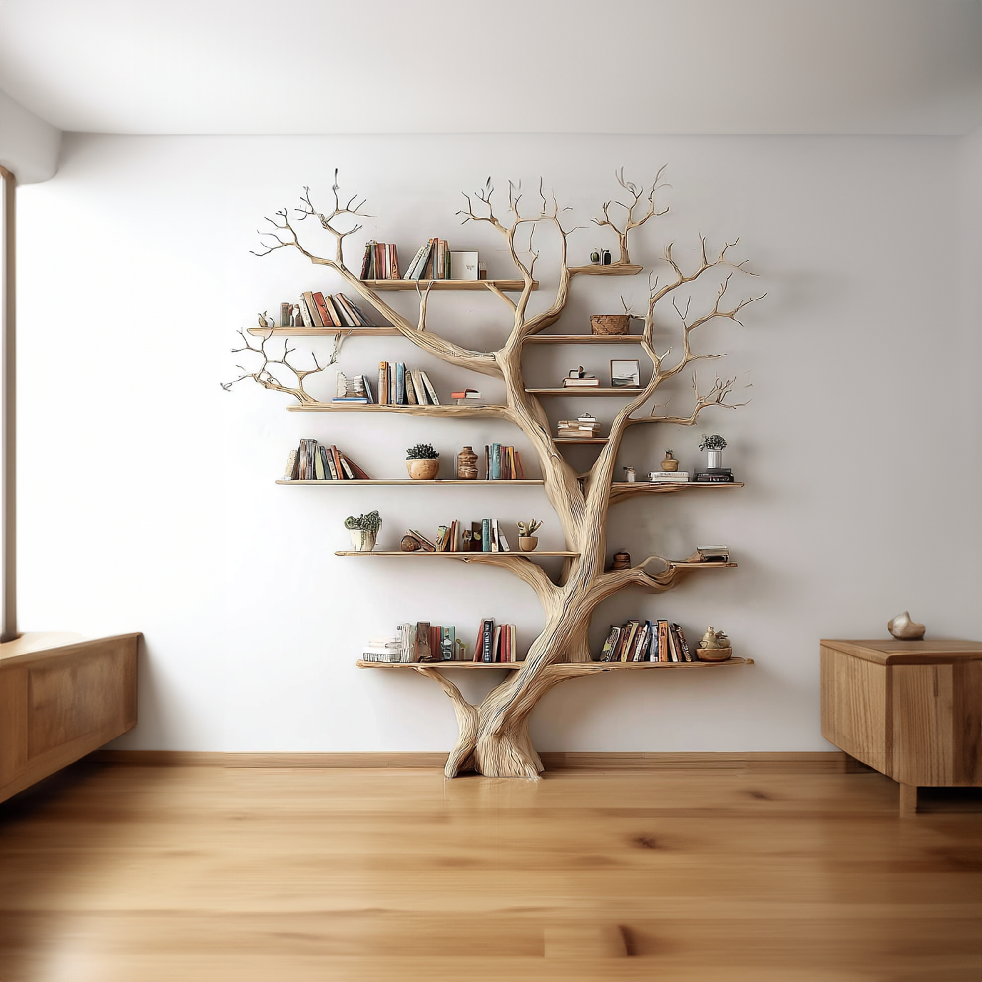 Rustic Tree Wall Bookshelf Living Guest Room SINLKITB290