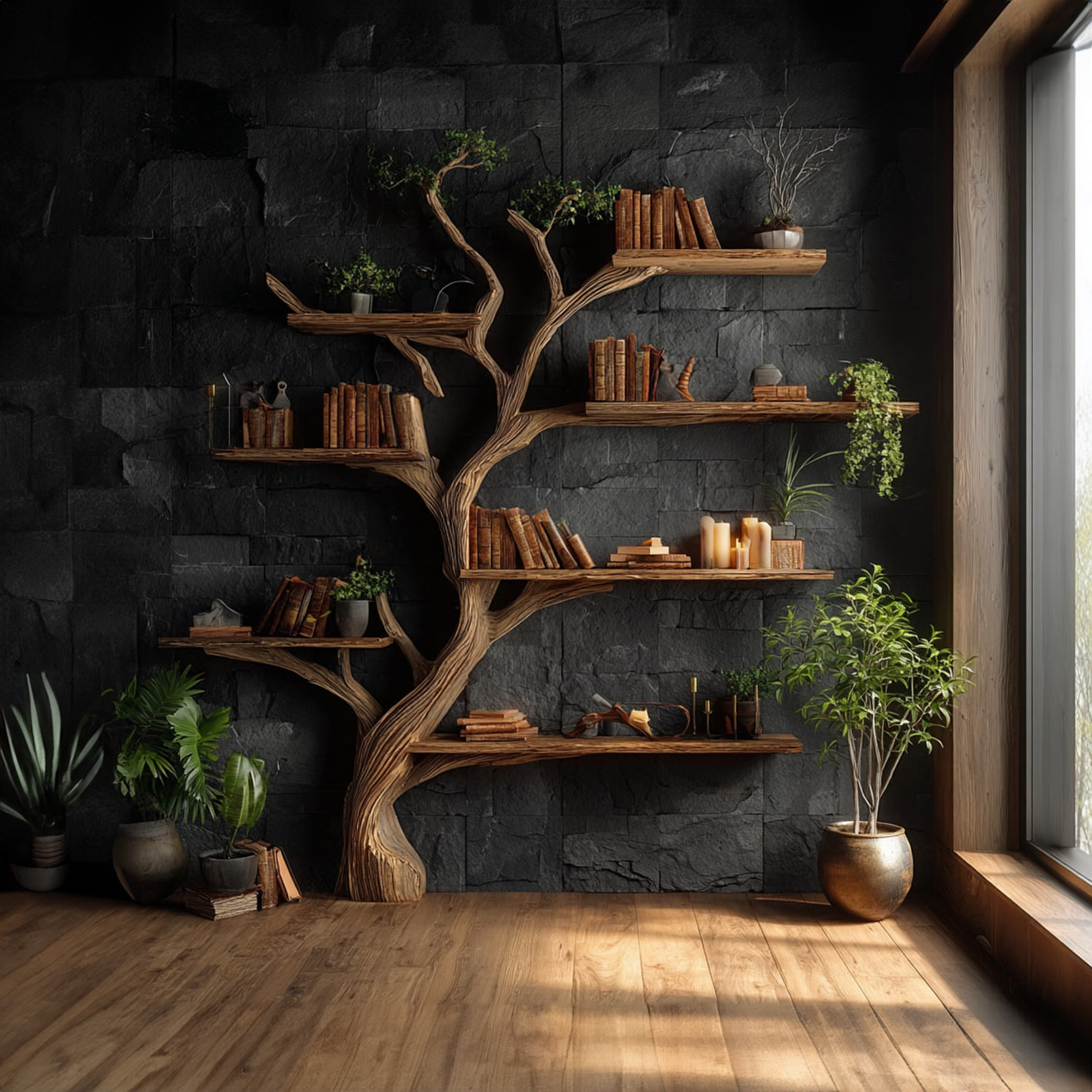Rustic Tree Wall Shelf Family Room SINLKITB300