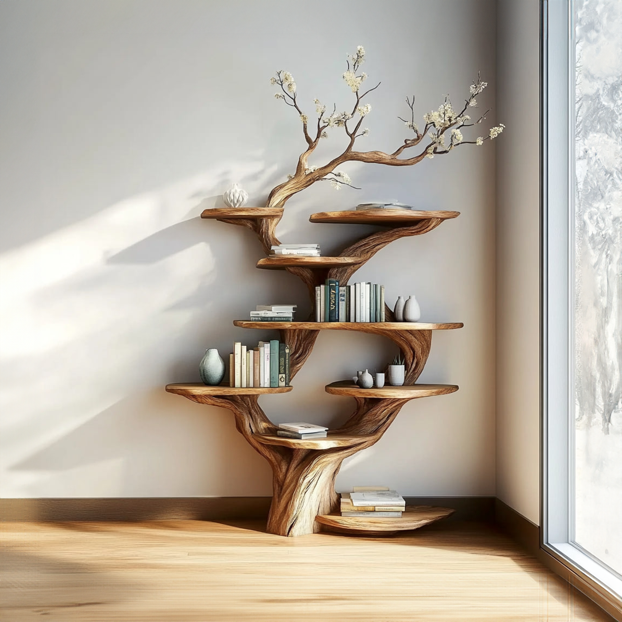 Rustic Tree Display Shelf Living Room Or Bedroom Cozy Storage SINLKITB479