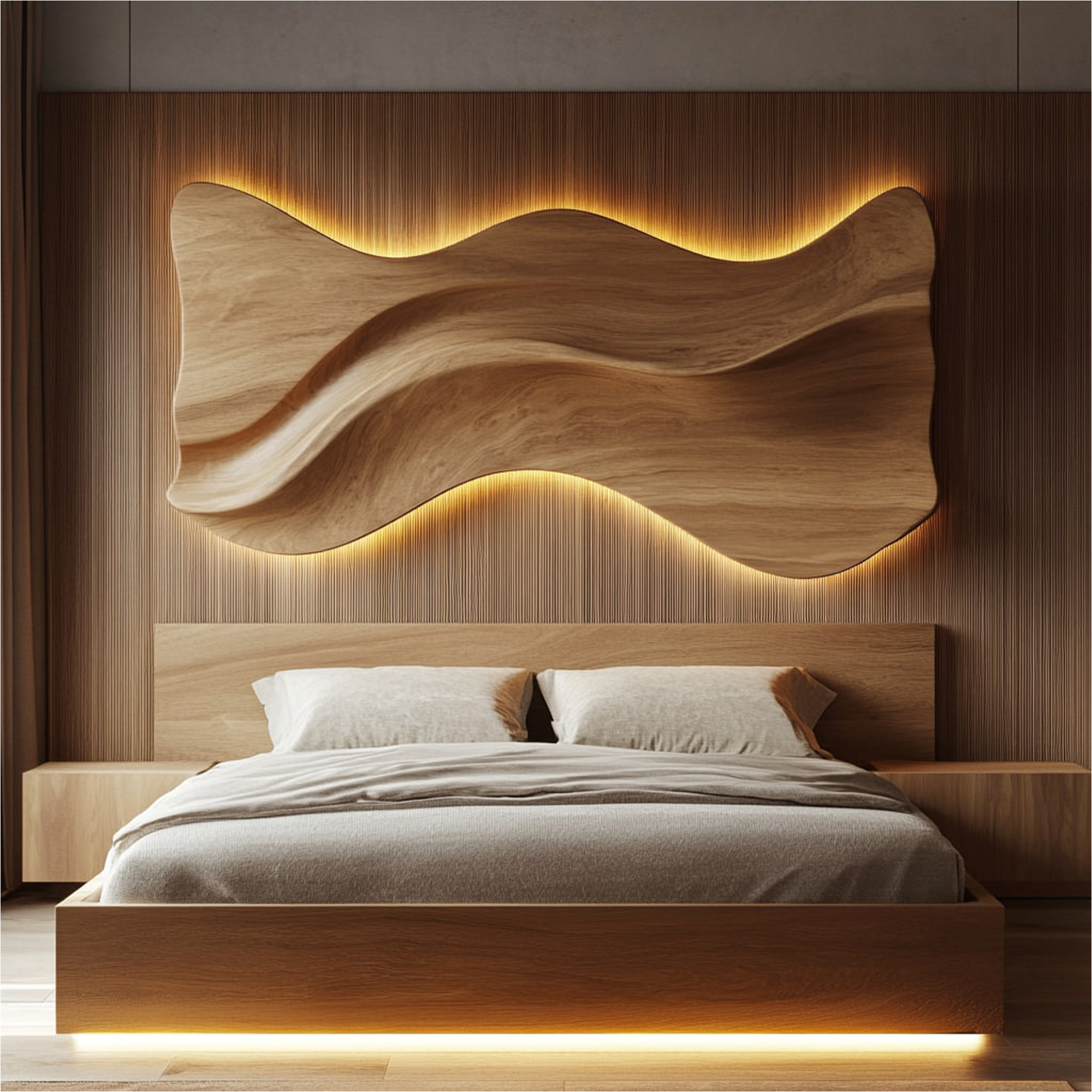 Rustic Sculptural Wooden Headboard Solid Wood Bedroom Interior Statement Decor SINLKIDH023