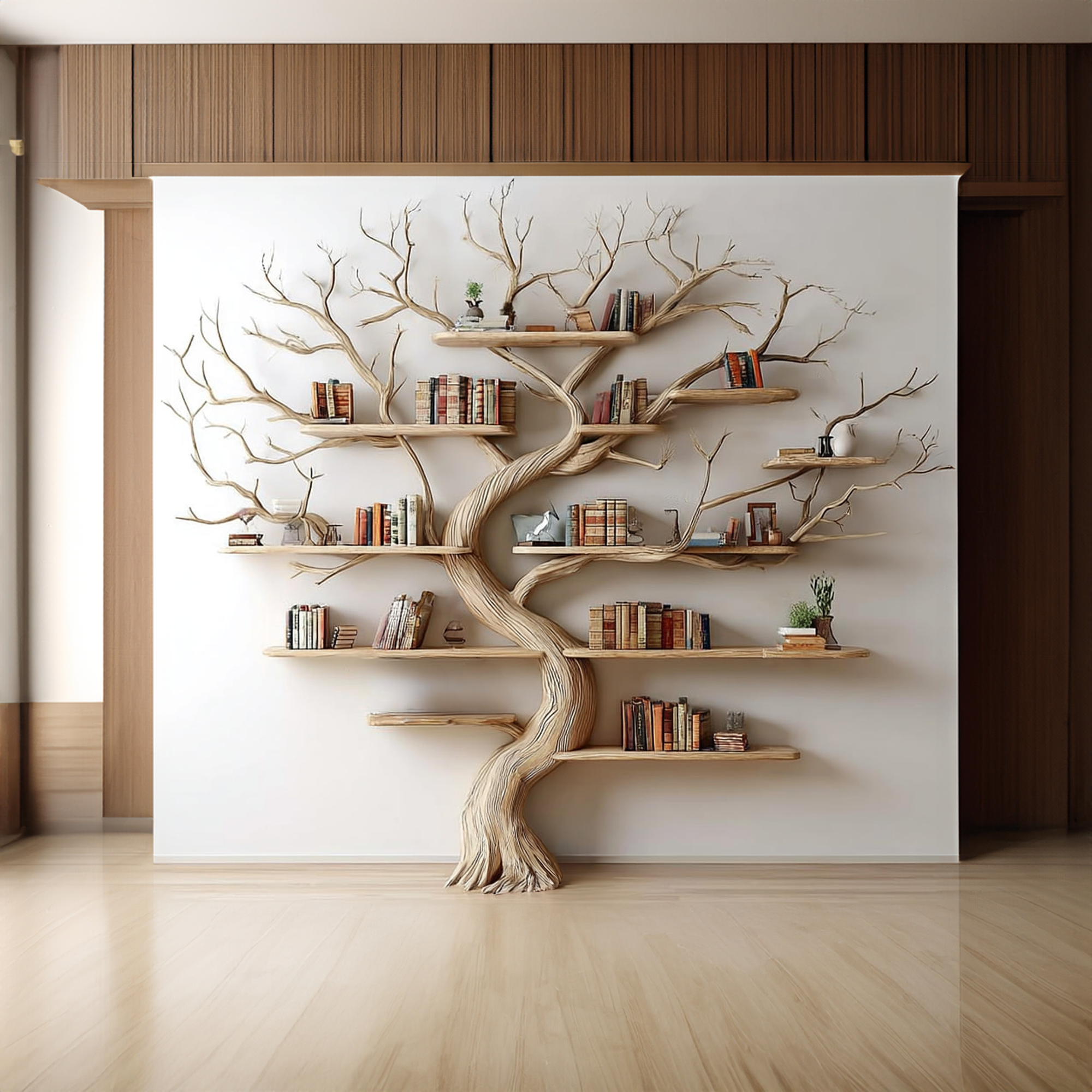 Rustic Tree Wall Bookshelf Bedroom Lounge SINLKITB289