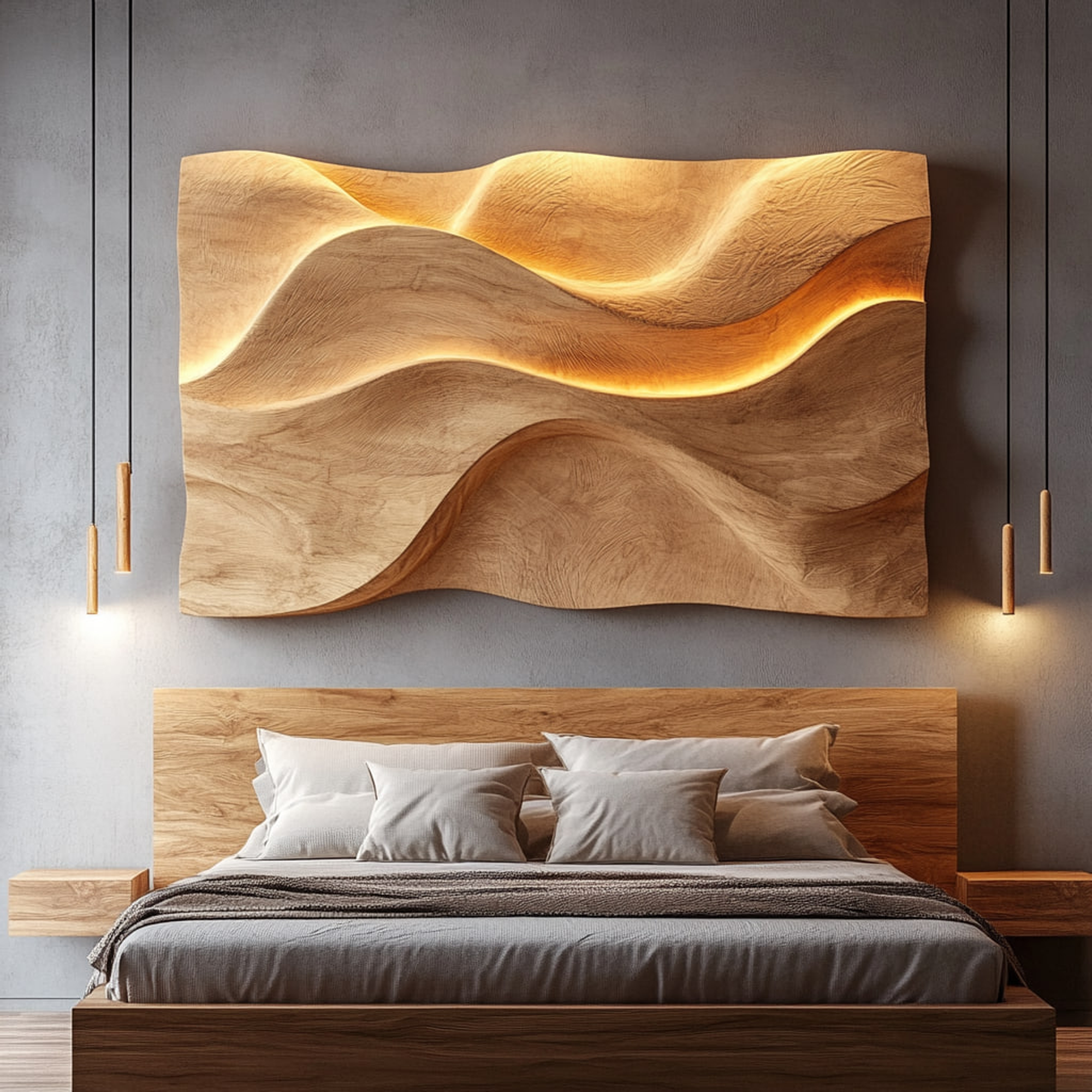 Sculptural Wooden Headboard Solid Wood Bedroom Interior Statement Decor SINLKIDH021