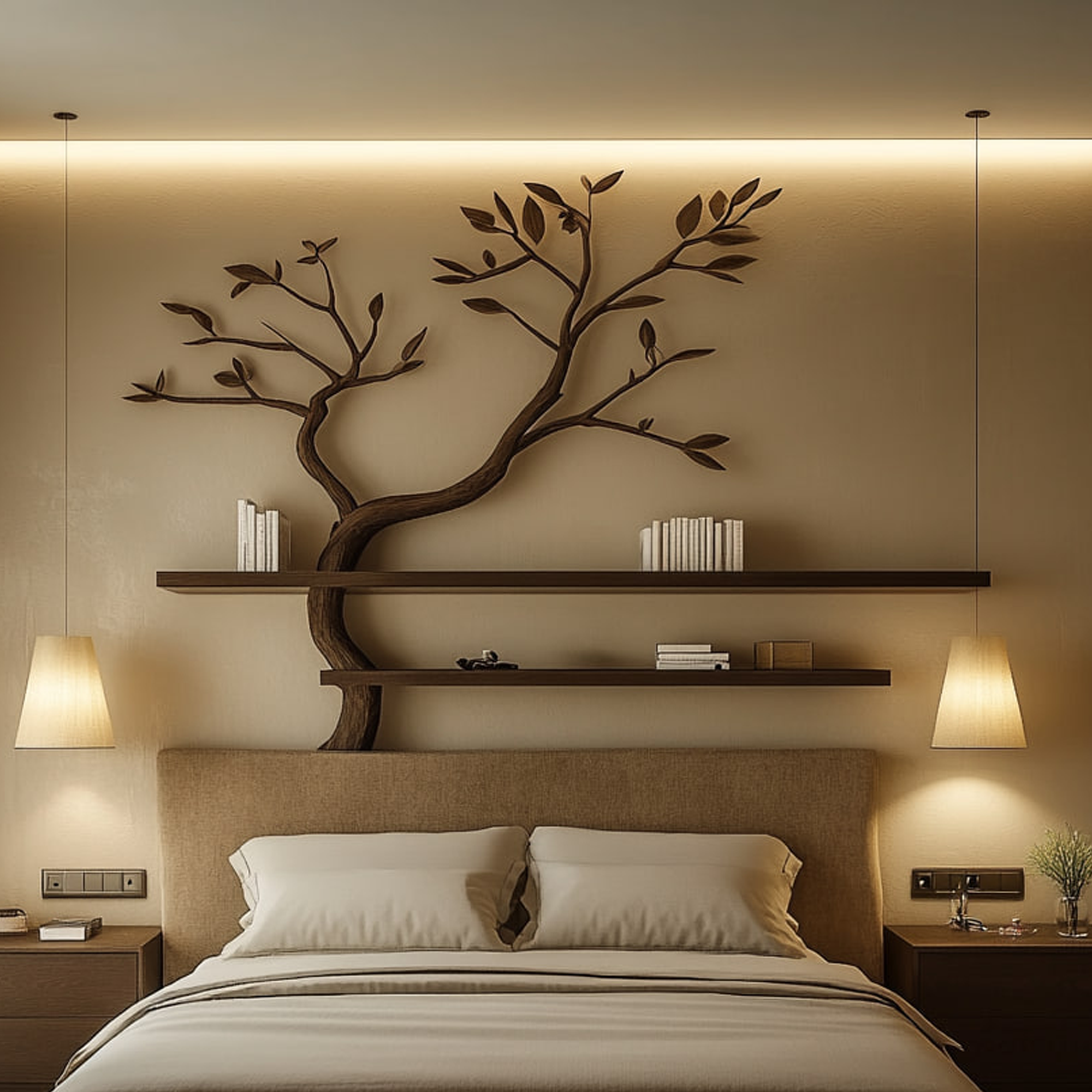 Mid Century Organic Tree Wall Shelf Bedroom SINLKITBS096