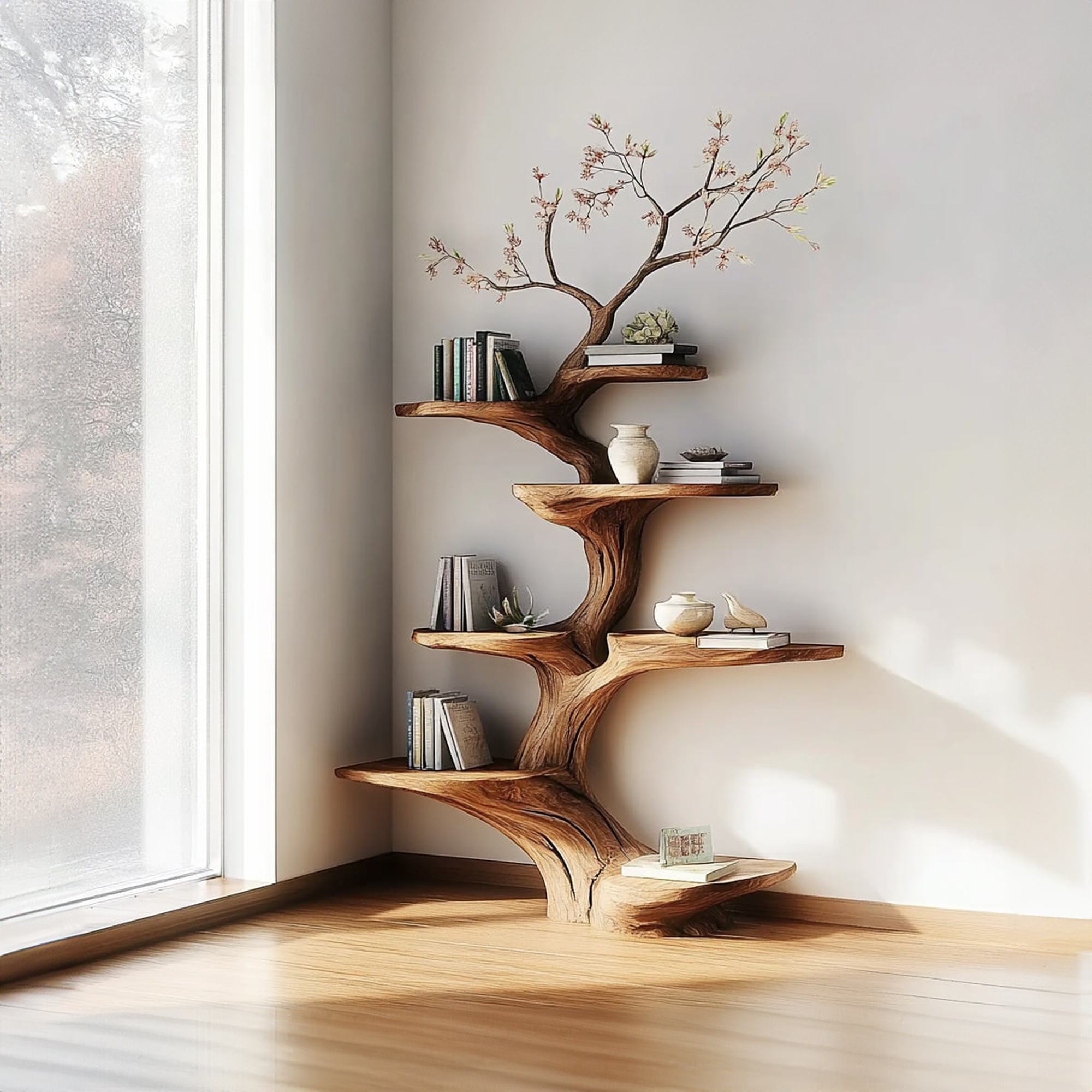 Rustic Statement Tree Shelf Living Room Artistic Display SINLKITB465