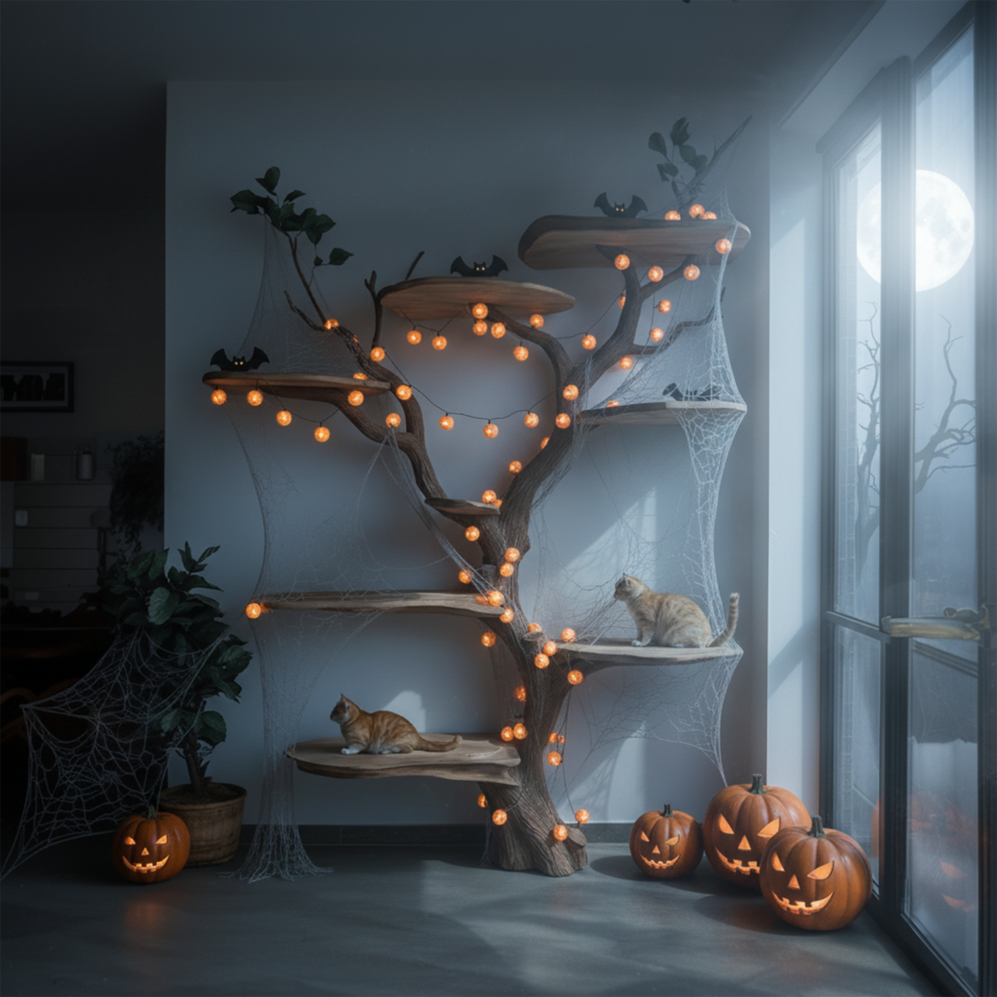 Mid Century Halloween Cat Tree Shelf Living Room SINLKIHW026