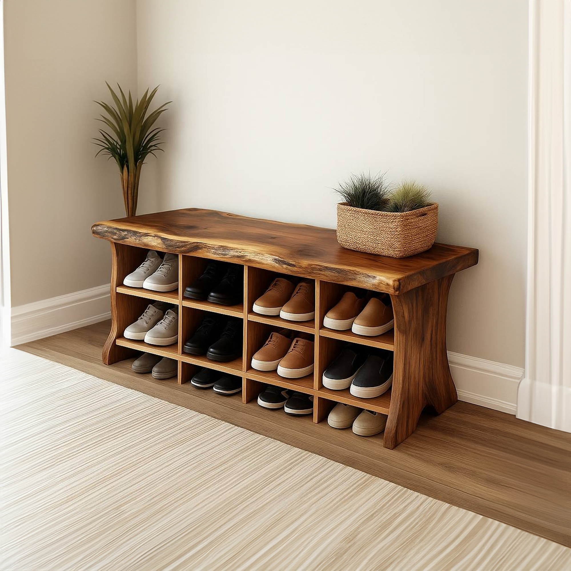 Rustic Shoe Storage Bench Entryway SINLSB047