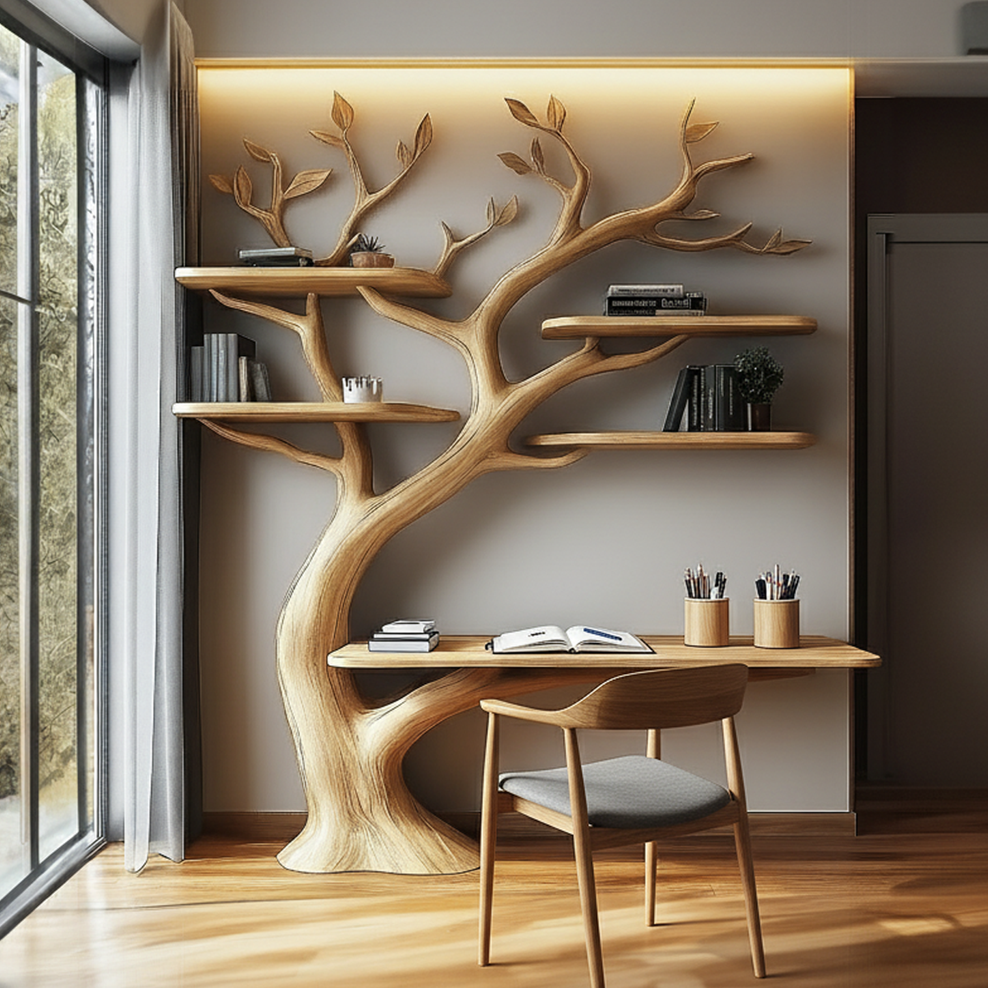 Rustic Tree Shelf Desk Solid Wood Wall Art Study Corner SINLKITB504